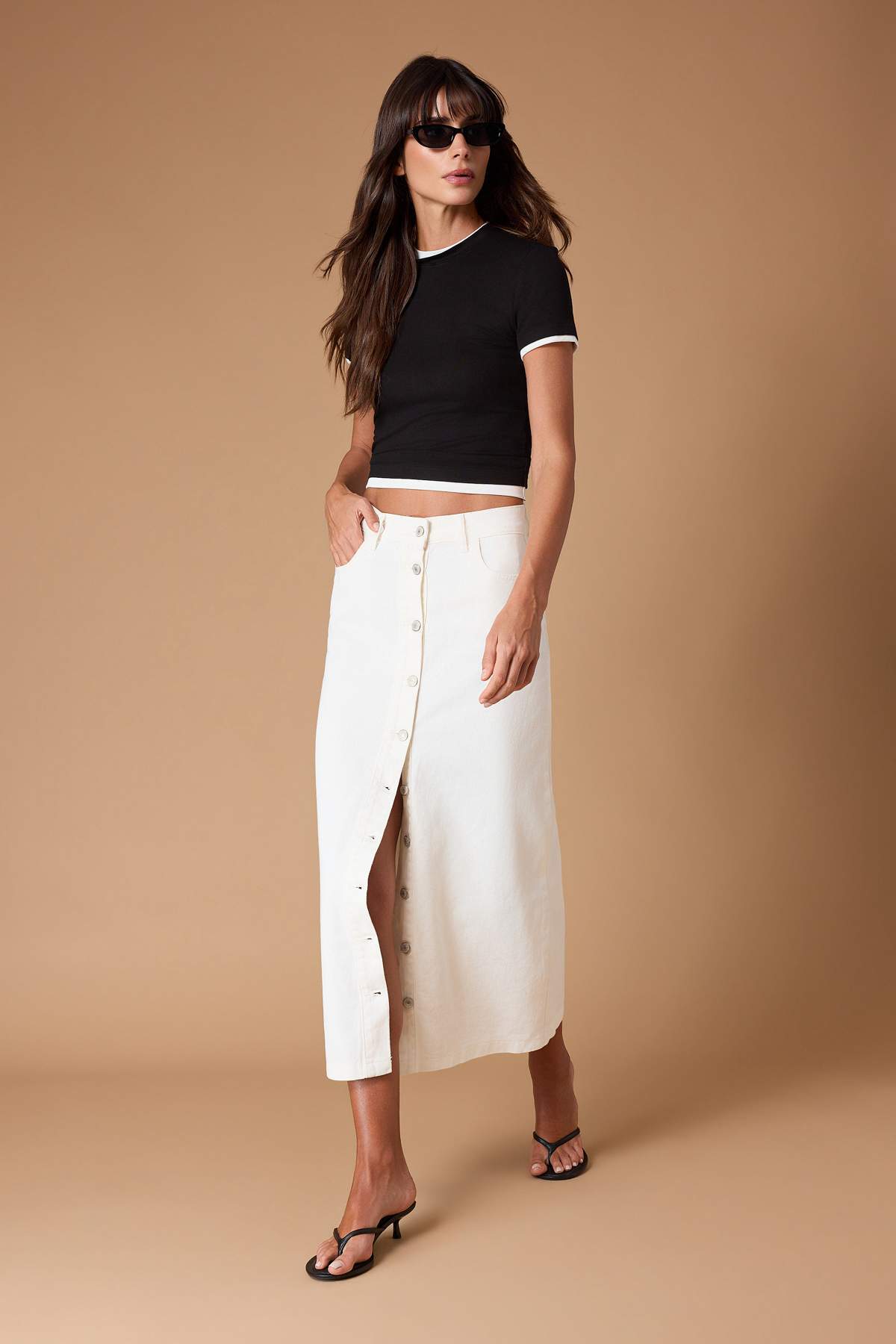 Trendyolmilla  Ekru Düğme Kapamalı Denim Kot Etek TCTSS23EE00024 - Görsel 4