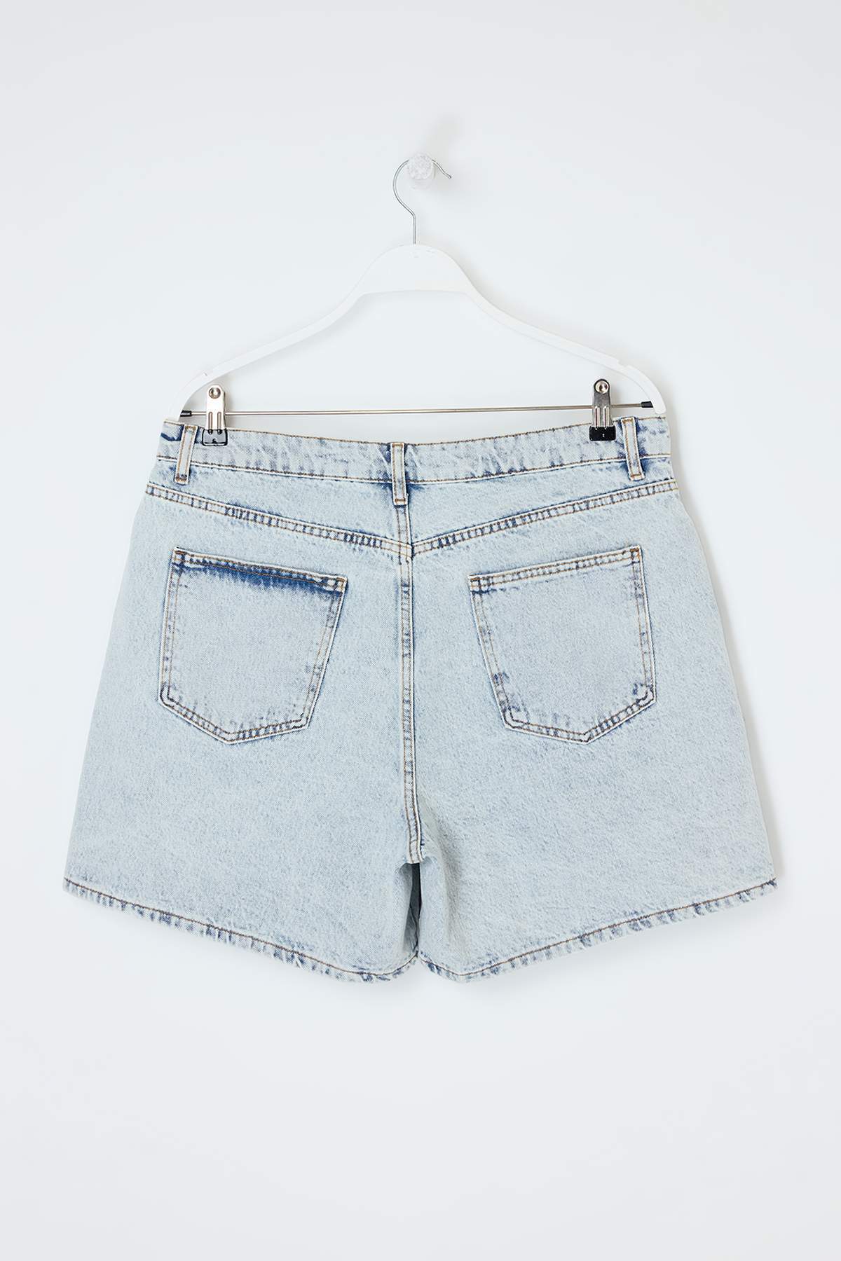 Trendyolmilla  Mavi Yüksek Bel Geniş Paça %100 Pamuk Non-Stretch Büyük Beden Şort Etek TBBSS25AP00032 - Görsel 2