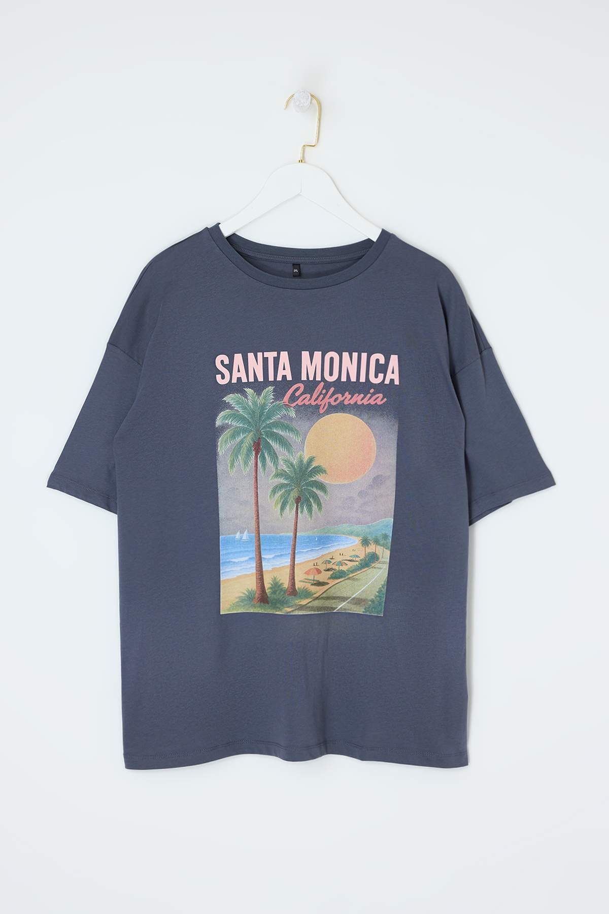Trendyolmilla Curve Antrasit Geniş Kalıp Baskılı %100 Pamuk Büyük Beden Örme T-shirt TBBSS25BF00041