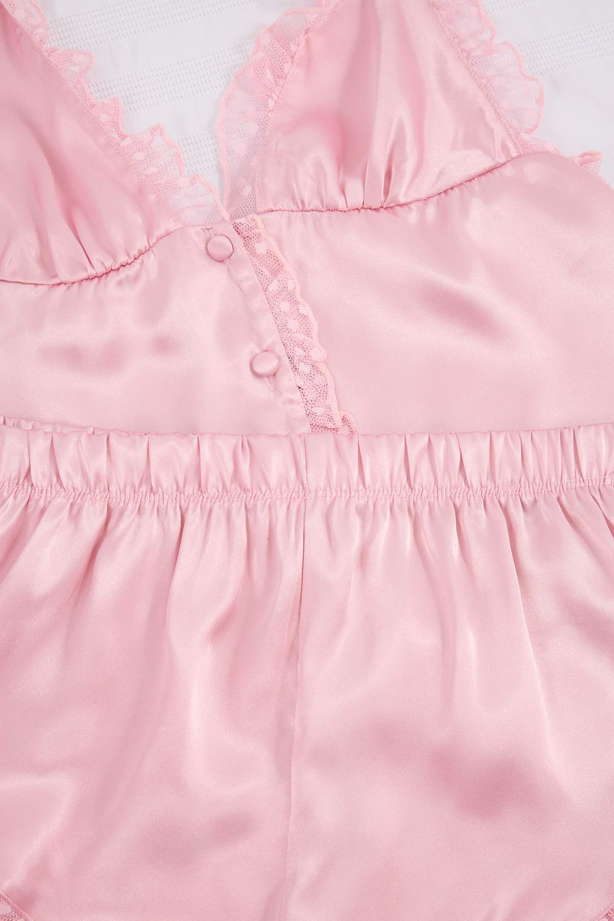 Trendyolmilla  Pembe Puantiyeli Tül Detaylı Saten Dokuma Pijama Takımı THMSS26PT00132 - Görsel 6