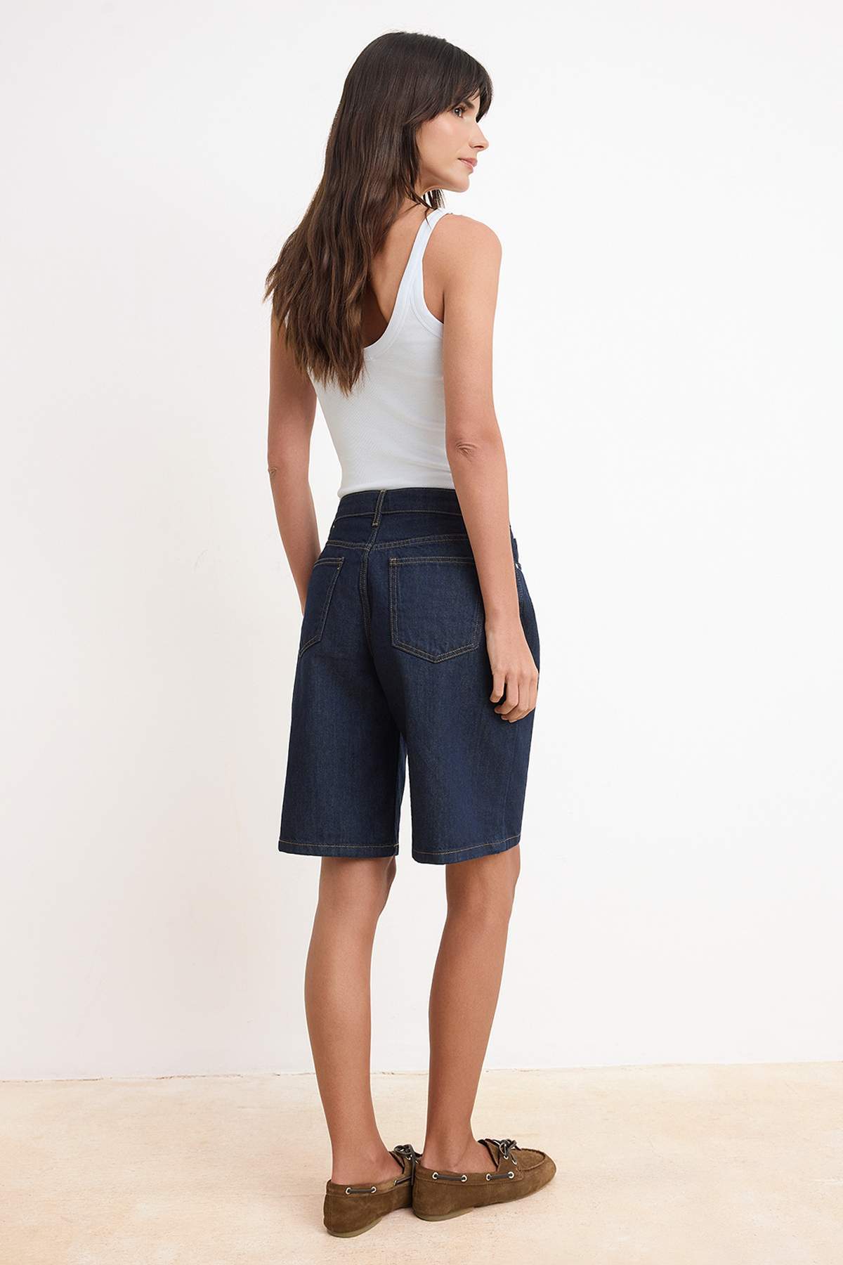 Trendyolmilla  Koyu Mavi Yüksek Bel Denim Bermuda TWOSS24SR00007 - Görsel 4