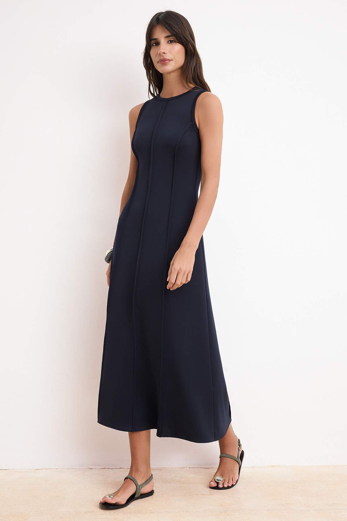 Trendyolmilla  Lacivert A-Kesim/Çan Form Kolsuz Maxi Dikiş Detaylı Soft Touch Örme Elbise TWOSS26EL00007