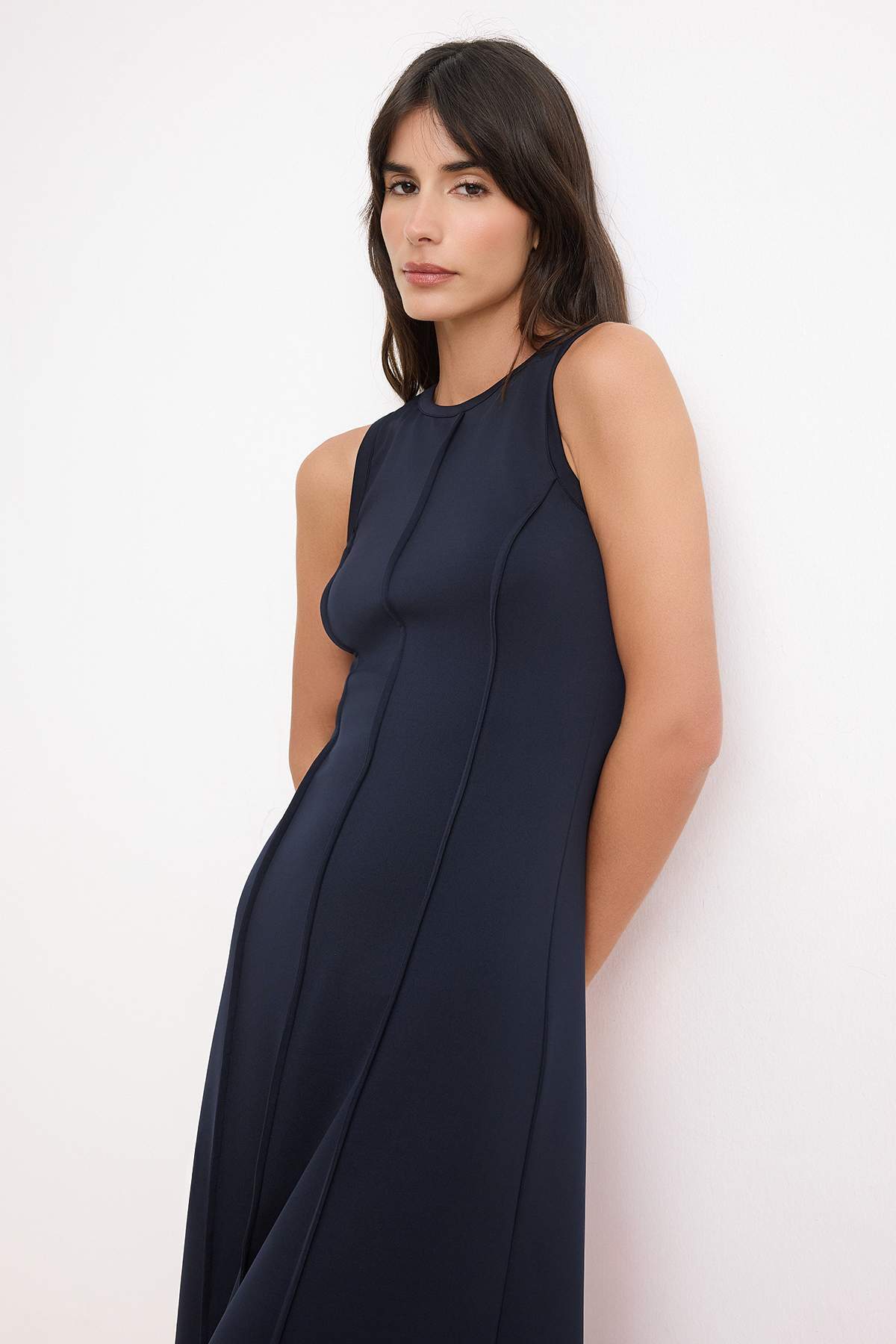 Trendyolmilla  Lacivert A-Kesim/Çan Form Kolsuz Maxi Dikiş Detaylı Soft Touch Örme Elbise TWOSS26EL00007 - Görsel 2