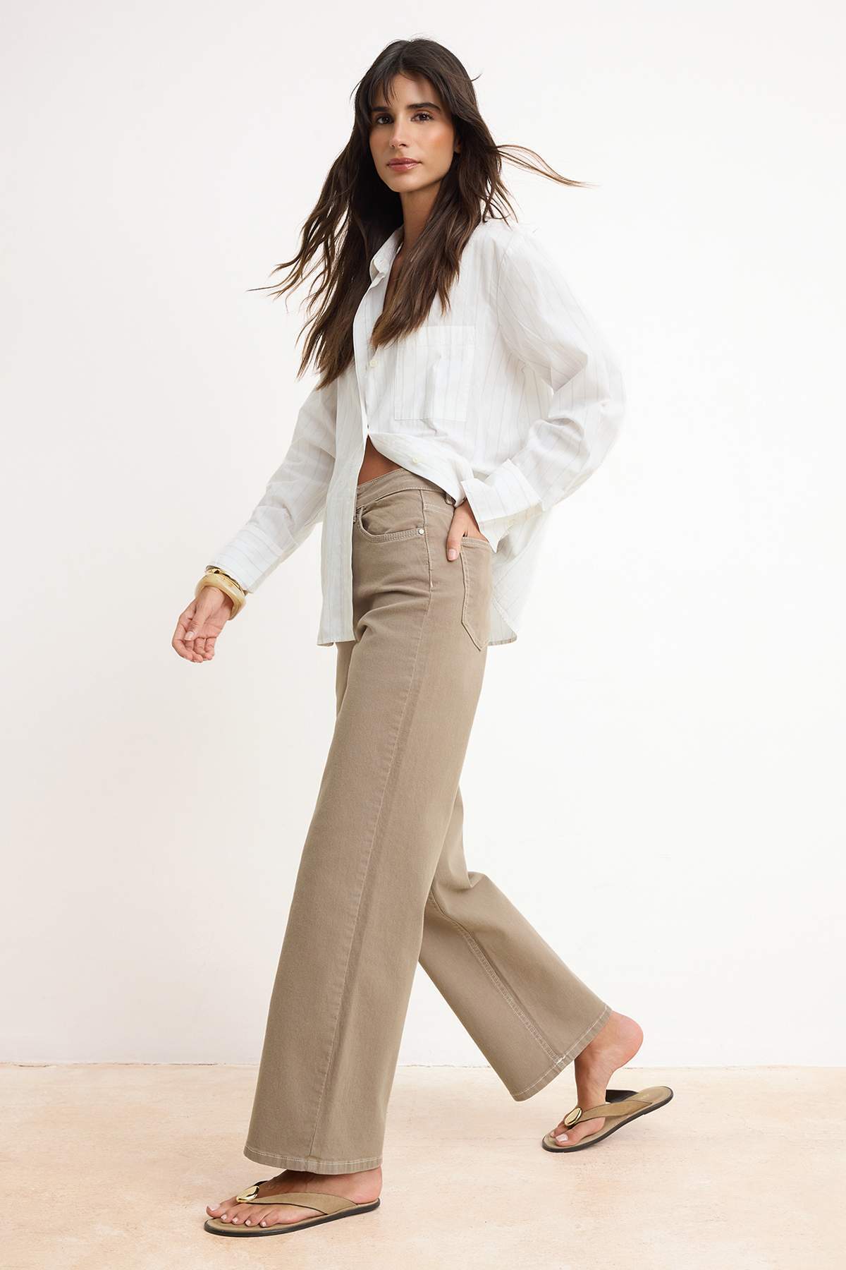 Trendyolmilla  Vizon Yüksek Bel Geniş Paça Comfort/Esnek Wide Leg Jeans TWOAW26JE00299 - Görsel 2