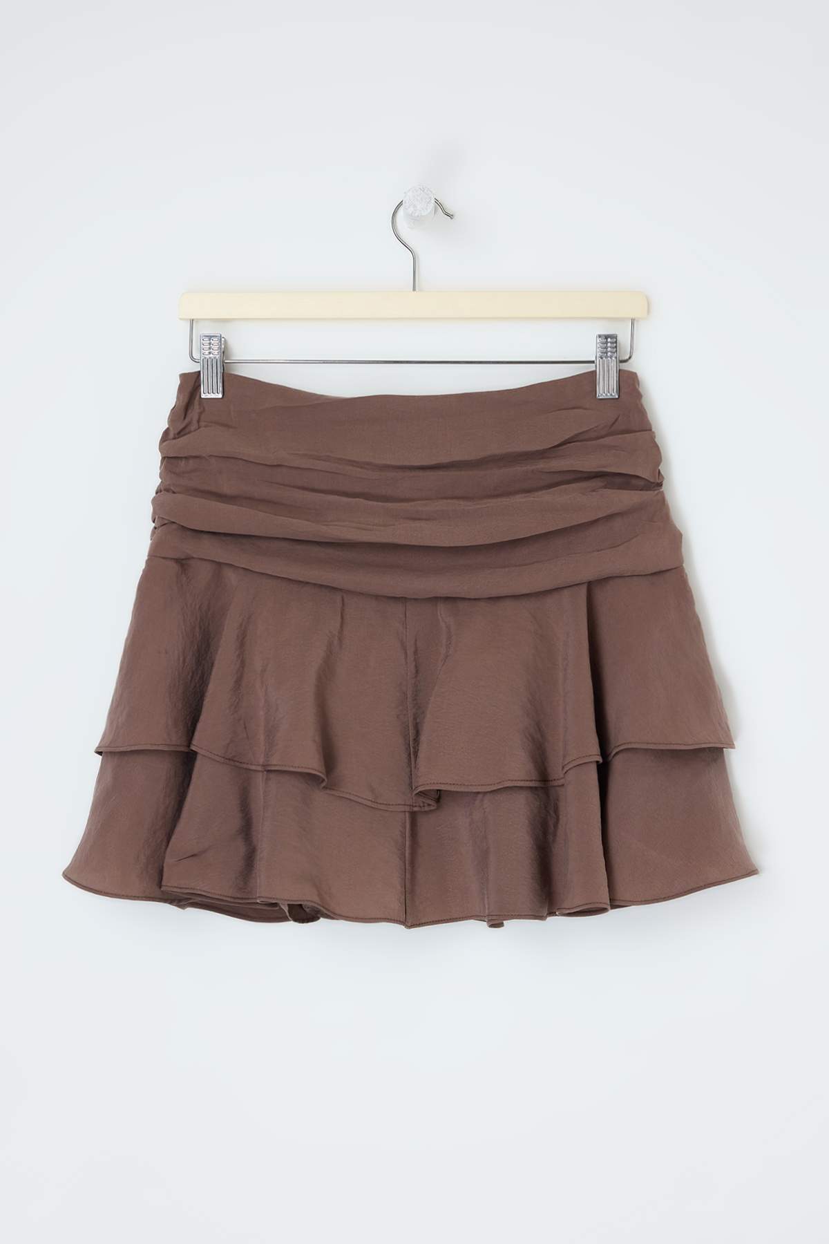 Trendyolmilla  Kahverengi Katlı Modal Mini İçi Şortlu Etek TWOSS26ET00101 - Görsel 5