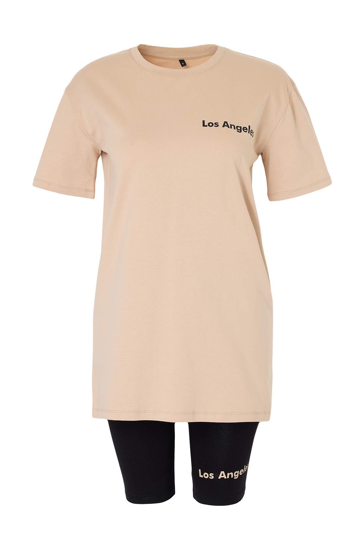 Trendyolmilla  Taş Regular/Normal Kalıp Baskılı Kısa Kol Taytlı Örme Alt - Üst Takım TWOSS26AU00130 - Görsel 5