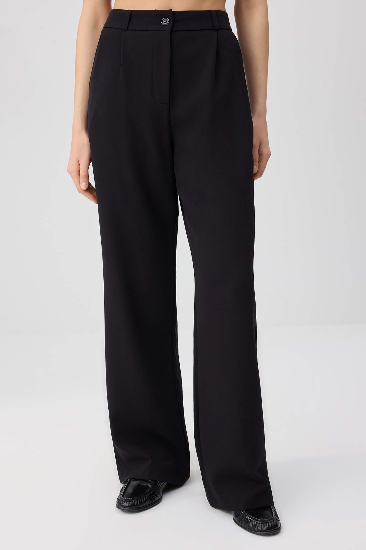 Trendyolmilla  Siyah Yüksek Bel Wide Leg/Geniş Paça Pileli Dokuma Kumaş Pantolon TWOAW21PL0076 - Görsel 7