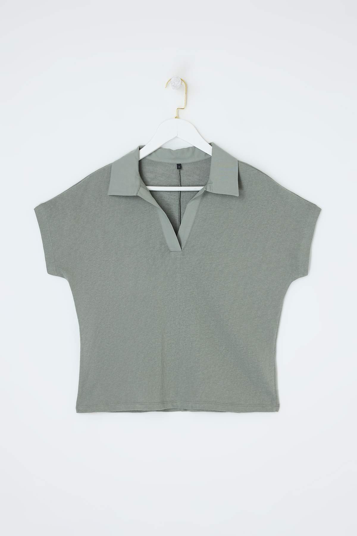 Trendyolmilla  Haki Regular/Normal Kalıp Polo Yaka Düşük Kol Örme T-Shirt TWOSS26TS00078 - Görsel 5