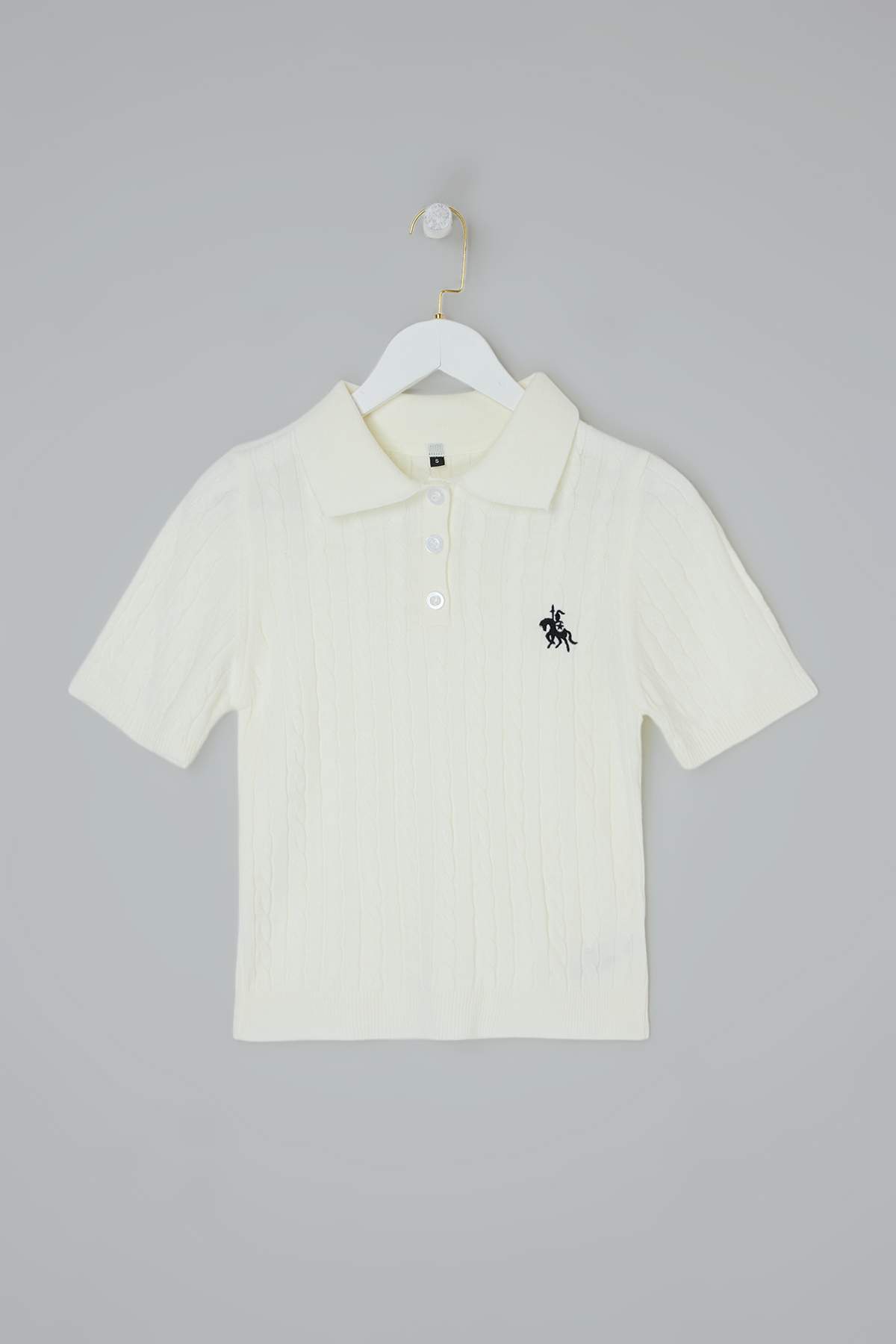 Trendyolmilla  Ekru At Nakışlı Polo Yaka Saç Örgü Triko Bluz TWOSS26BZ00163 - Görsel 5