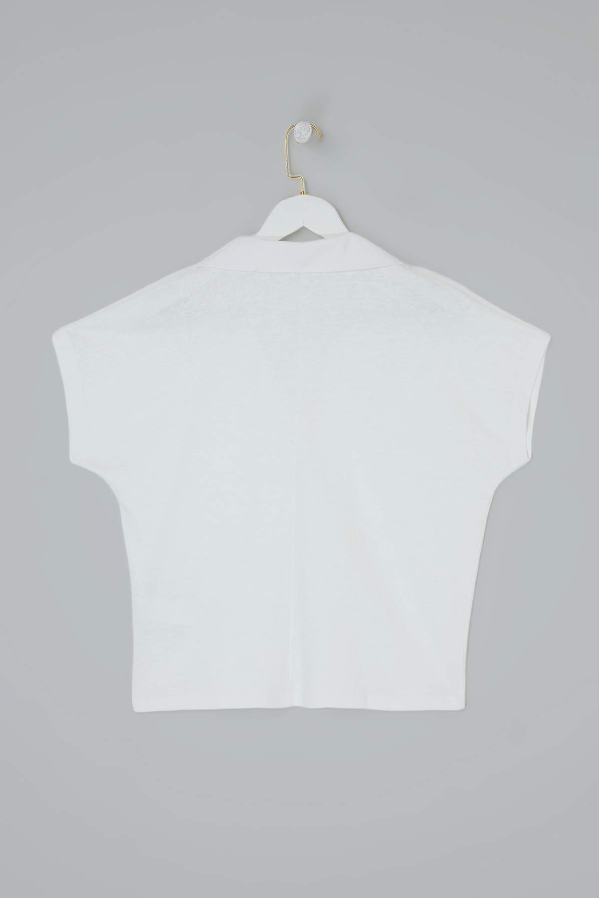 Trendyolmilla  Ekru Regular/Normal Kalıp Polo Yaka Düşük Kol Örme T-Shirt TWOSS26TS00078 - Görsel 6