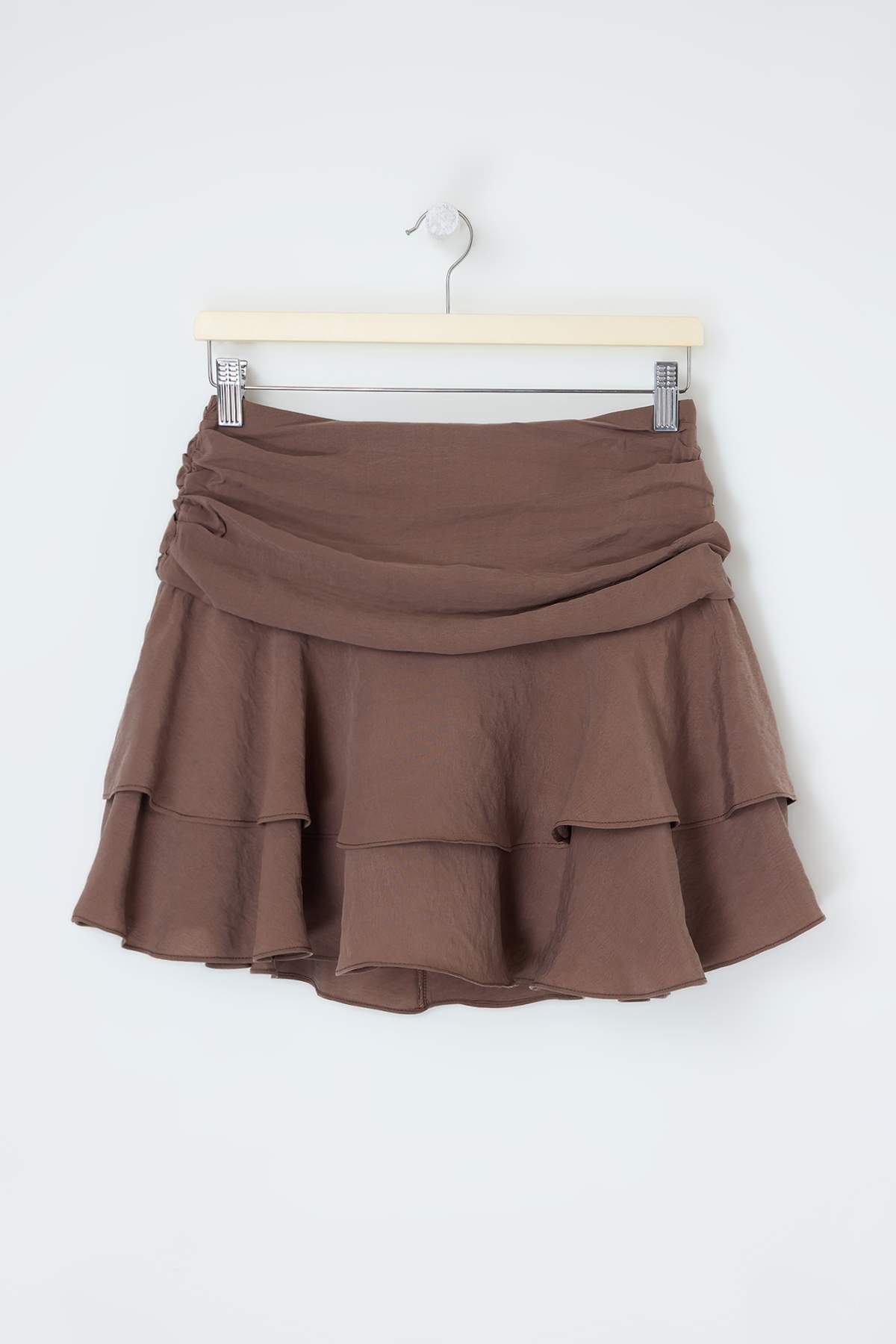 Trendyolmilla  Kahverengi Katlı Modal Mini İçi Şortlu Etek TWOSS26ET00101 - Görsel 4