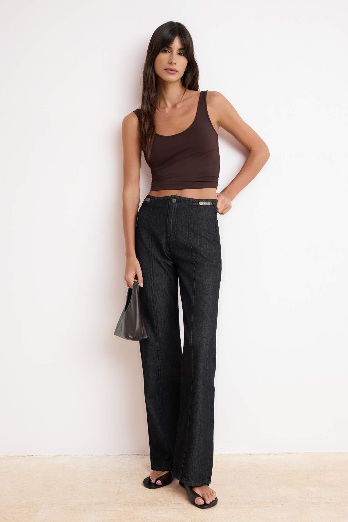 Trendyolmilla  Siyah DÖKÜMLÜ Aksesuar Detaylı Yüksek Bel %100 Pamuk Wide Leg Jeans TWOSS26JE00170 - Görsel 2