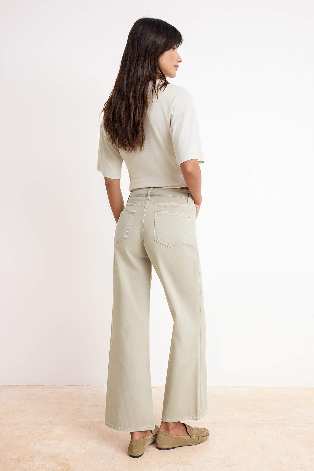 Trendyolmilla  Mint Yüksek Bel %100 Pamuk Wide Leg Geniş Paça Jeans TWOSS26JE00161 - Görsel 4