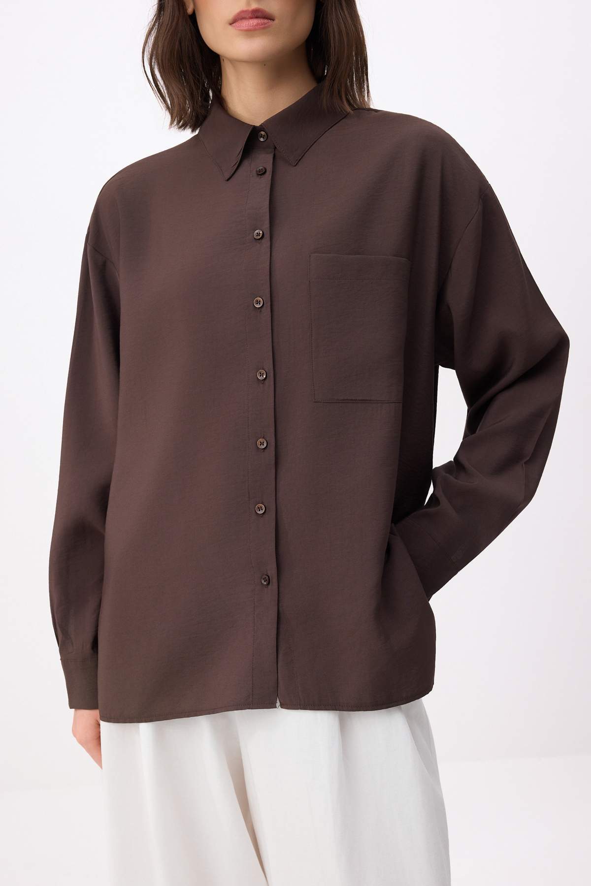 Trendyolmilla  Kahverengi Geniş Kalıp Modal Gömlek TWOSS26GO00077 - Görsel 3