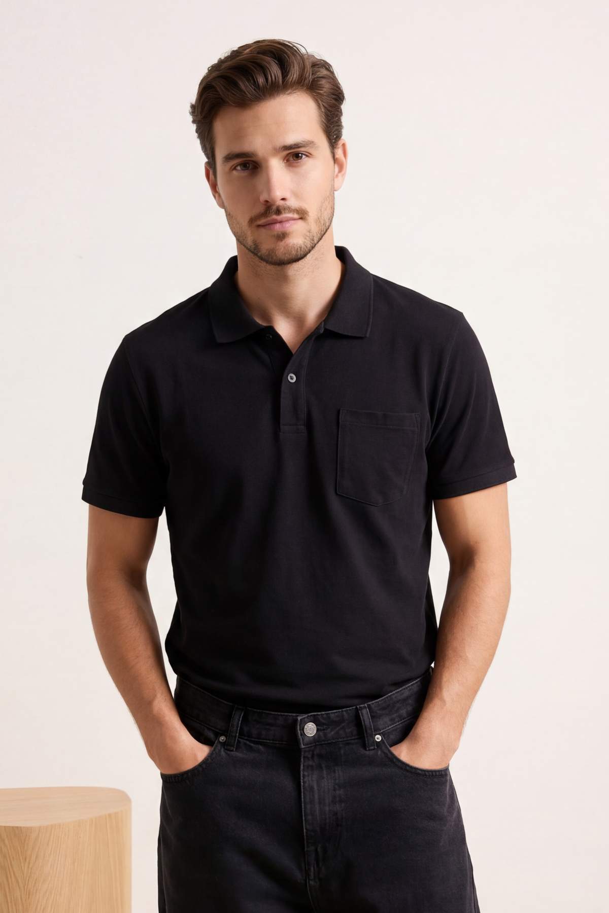 Trendyolmilla Man Siyah Regular %100 Pamuk Tek Cepli Polo Yaka T-shirt TMNSS26PO00018