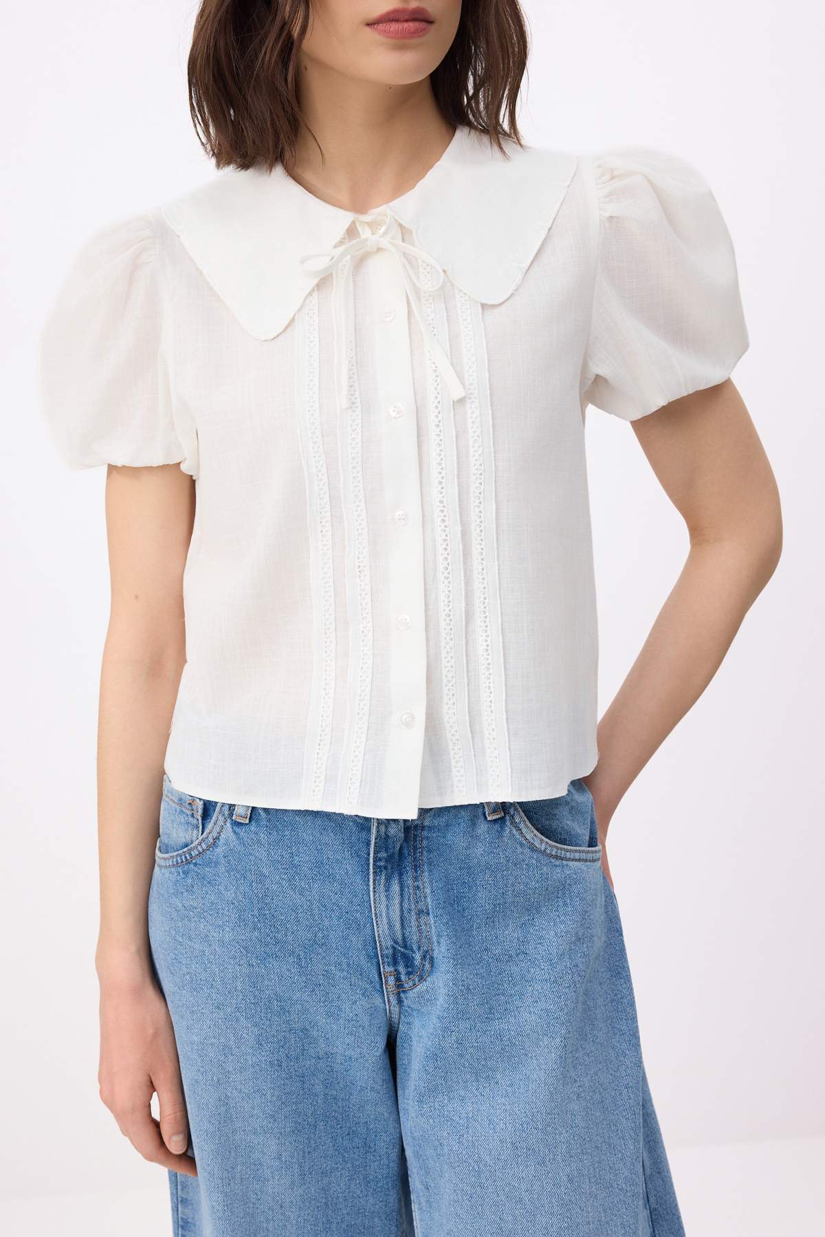 Trendyolmilla  Beyaz Balon Kollu Pamuklu Gömlek TWOSS26GO00126 - Görsel 3