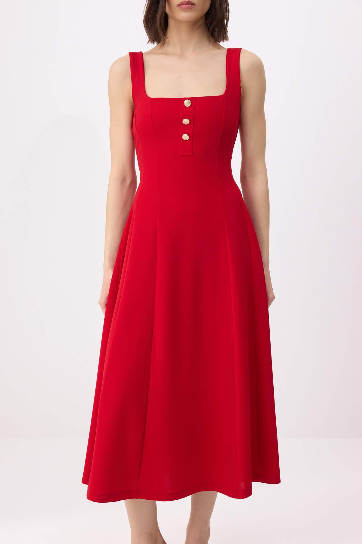 Trendyolmilla  Kırmızı Belden Açılan Kare Yaka Kalın Askılı Kolsuz Krep Örme Elbise TWOSS26EL00464 - Görsel 3