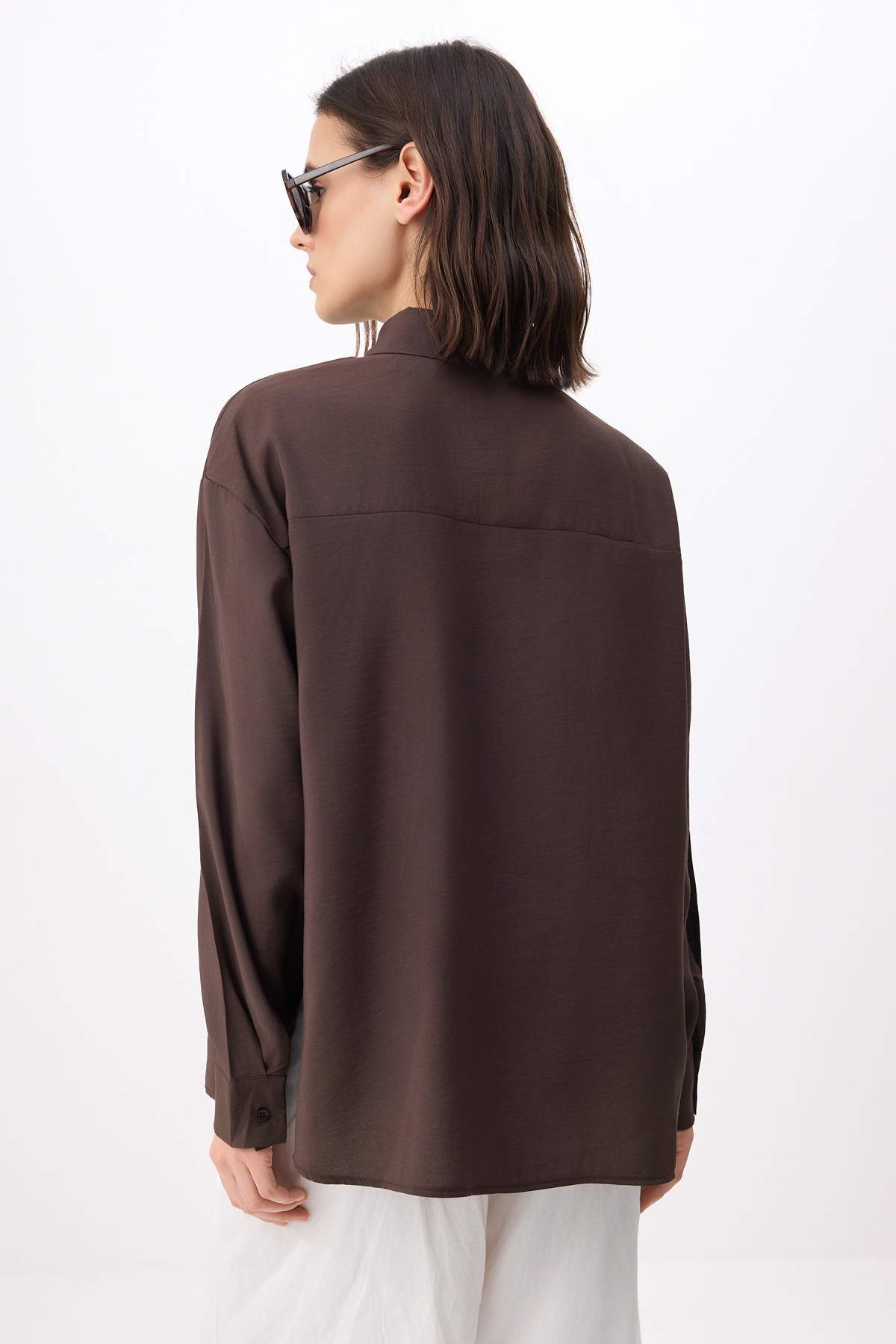 Trendyolmilla  Kahverengi Geniş Kalıp Modal Gömlek TWOSS26GO00077 - Görsel 4