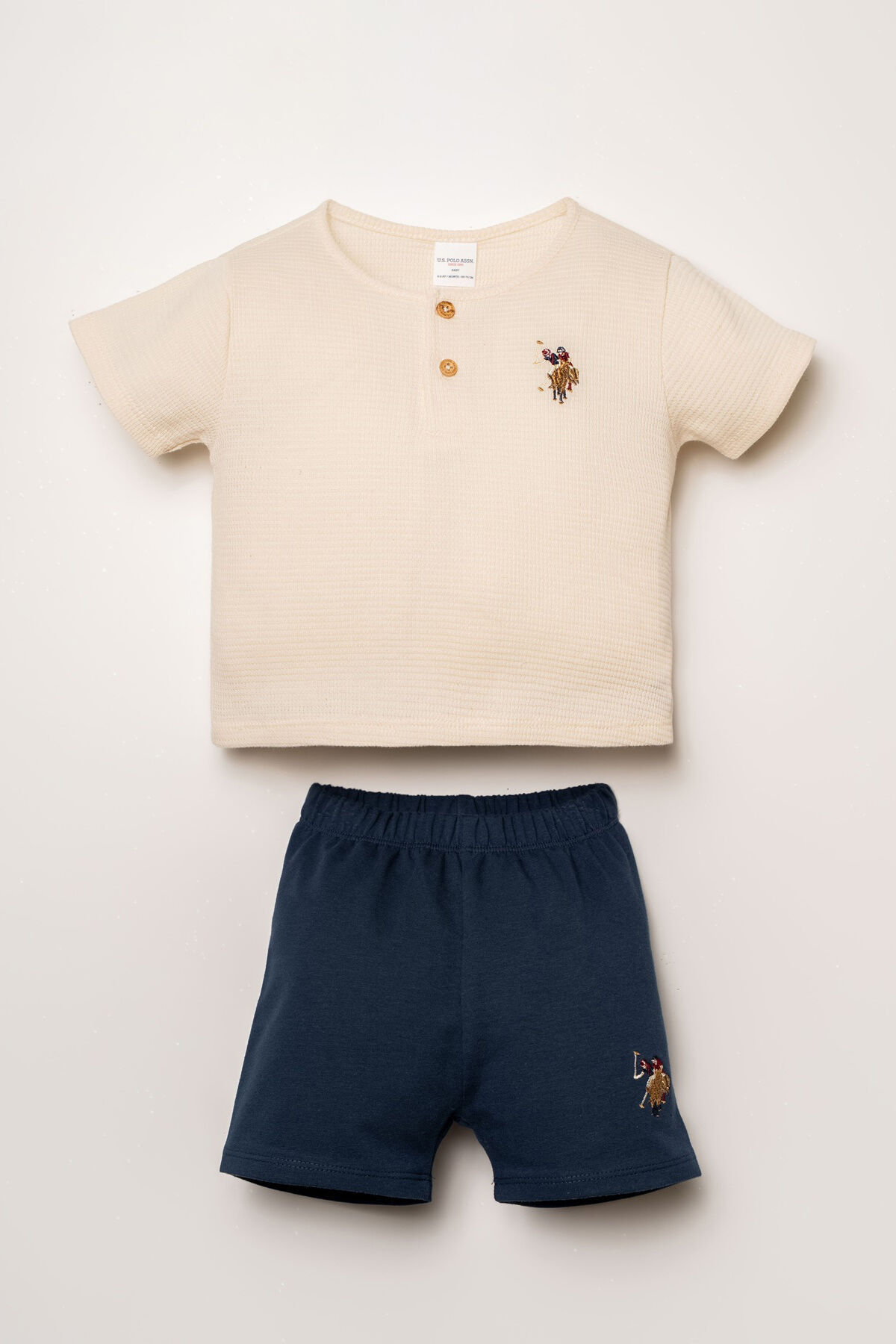 U.S. Polo Assn. Baby Boy Cream Shorts Set