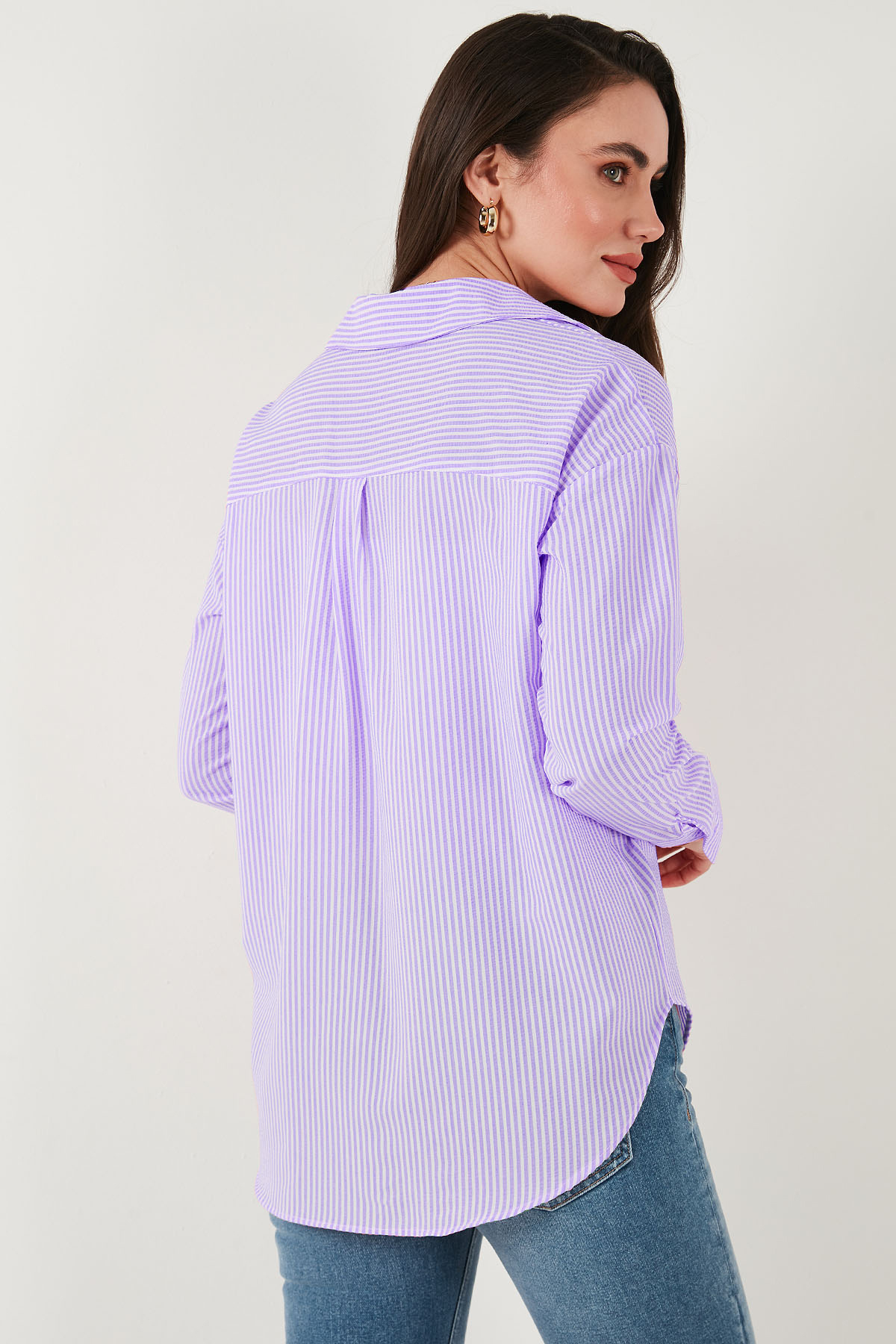 Lela  Regular Fit Uzun Kollu Cepli Çizgili Gömlek GÖMLEK 6772895 - Görsel 5