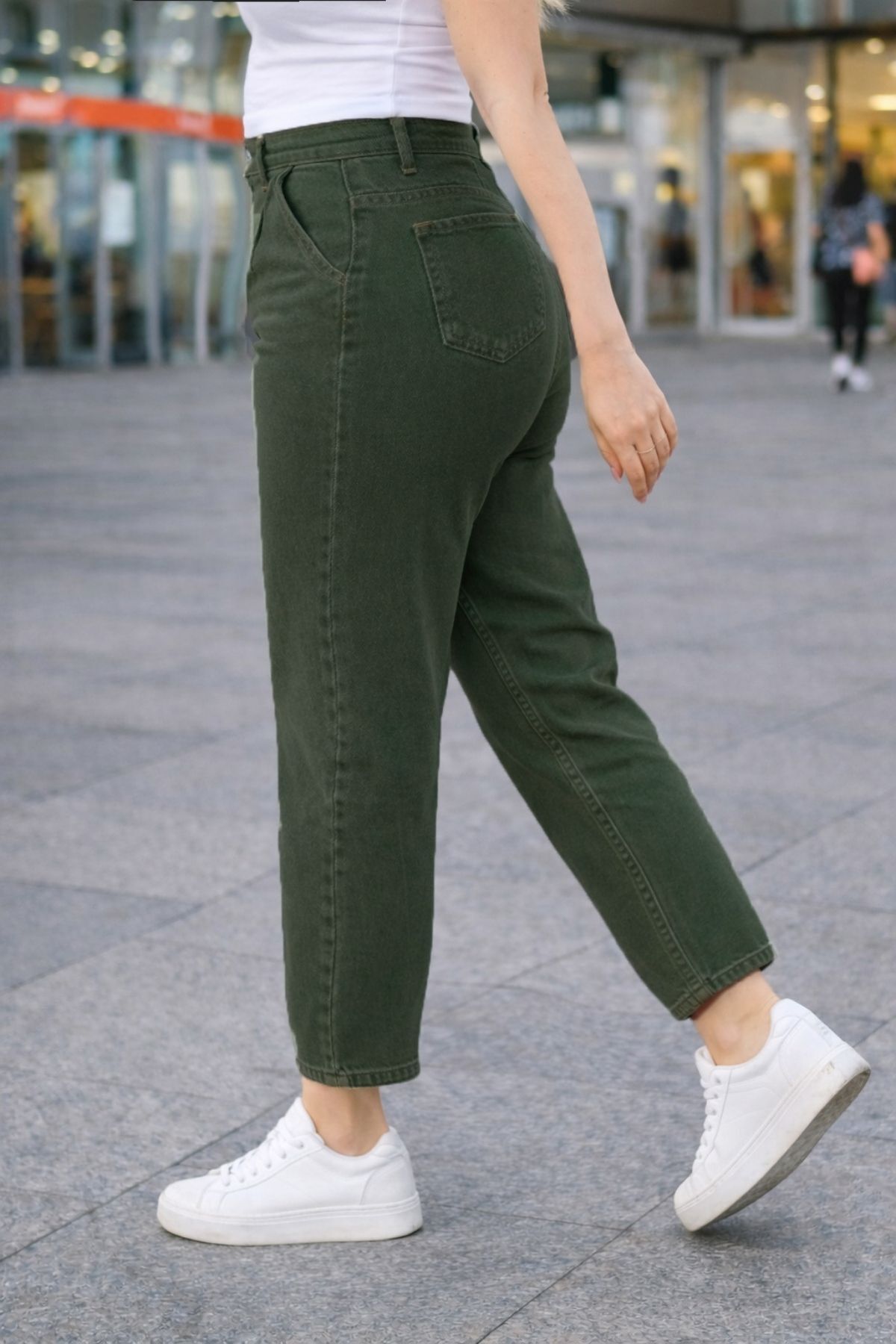 CEDY DENIM  Mom Fit Jean Büyük Beden Yüksek Bel Carrot Kesim Dar Paça Pileli Esnek Kot Pantolon C600-haki - Görsel 7