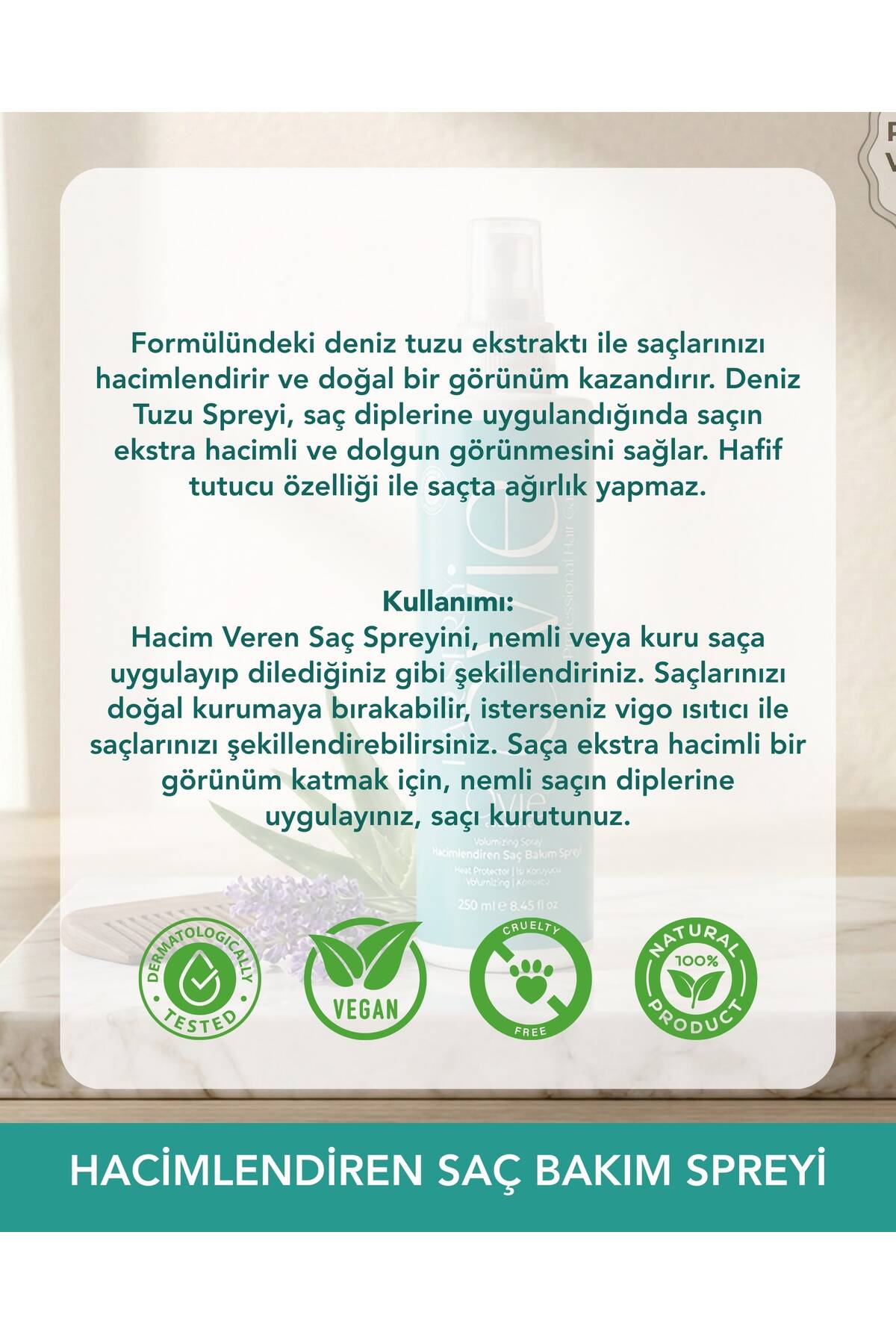 Deniz Tuzu Hacim Veren Saç Spreyi 250 ml – Volumizing Hair Spray Isı Koruyucu — hcmvrcspry — تصویر 2 از 7