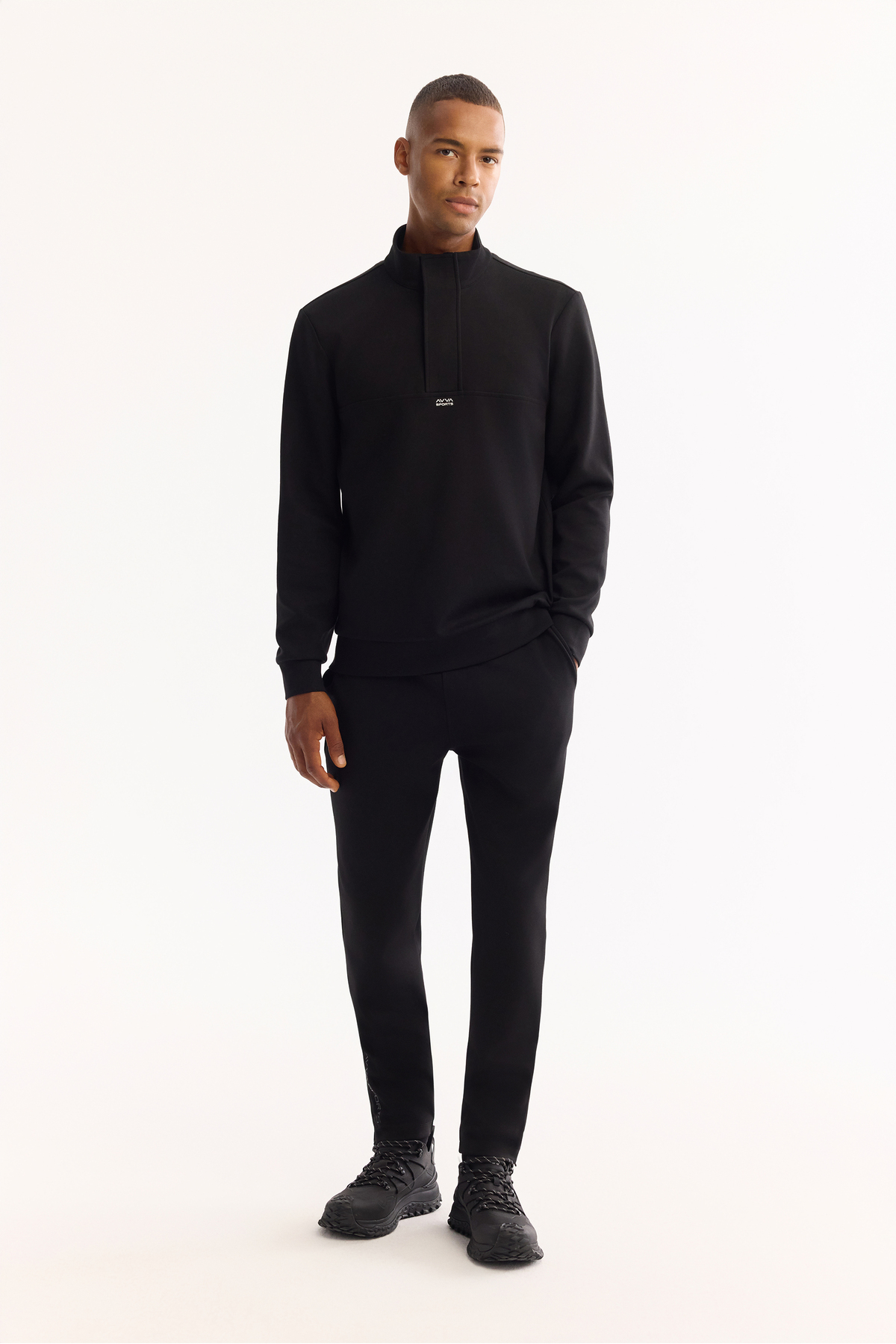 Avva  Erkek Siyah Dik Yaka Fermuarlı Pamuklu Bi-Stretch Regular Fit Sweatshirt A52Y1282 - Görsel 6