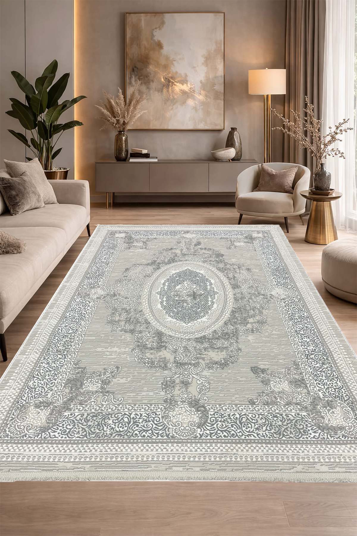 4 Square Meters - 6 Square Meters Bamboo Style Modern Woven Living Room Kitchen Rug Antiallergic Grey