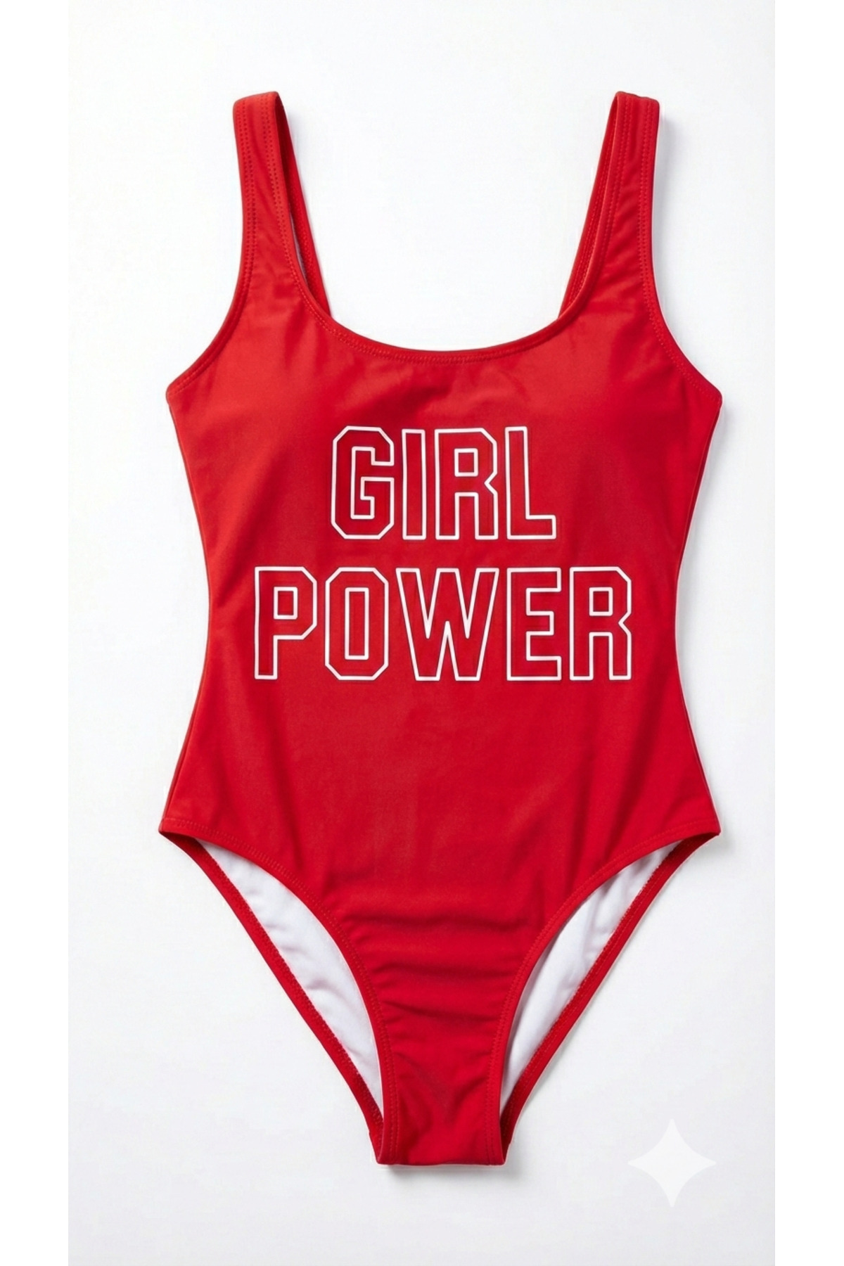 Red Very Tight Fit Girl Power Printed Swimwear
