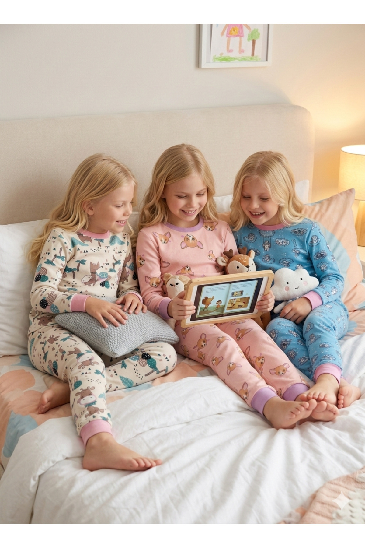 DFN Kids 3-Piece Girls' - Boys' Pajama Top and Bottom Set, Ages 3,4,5,6,7,8