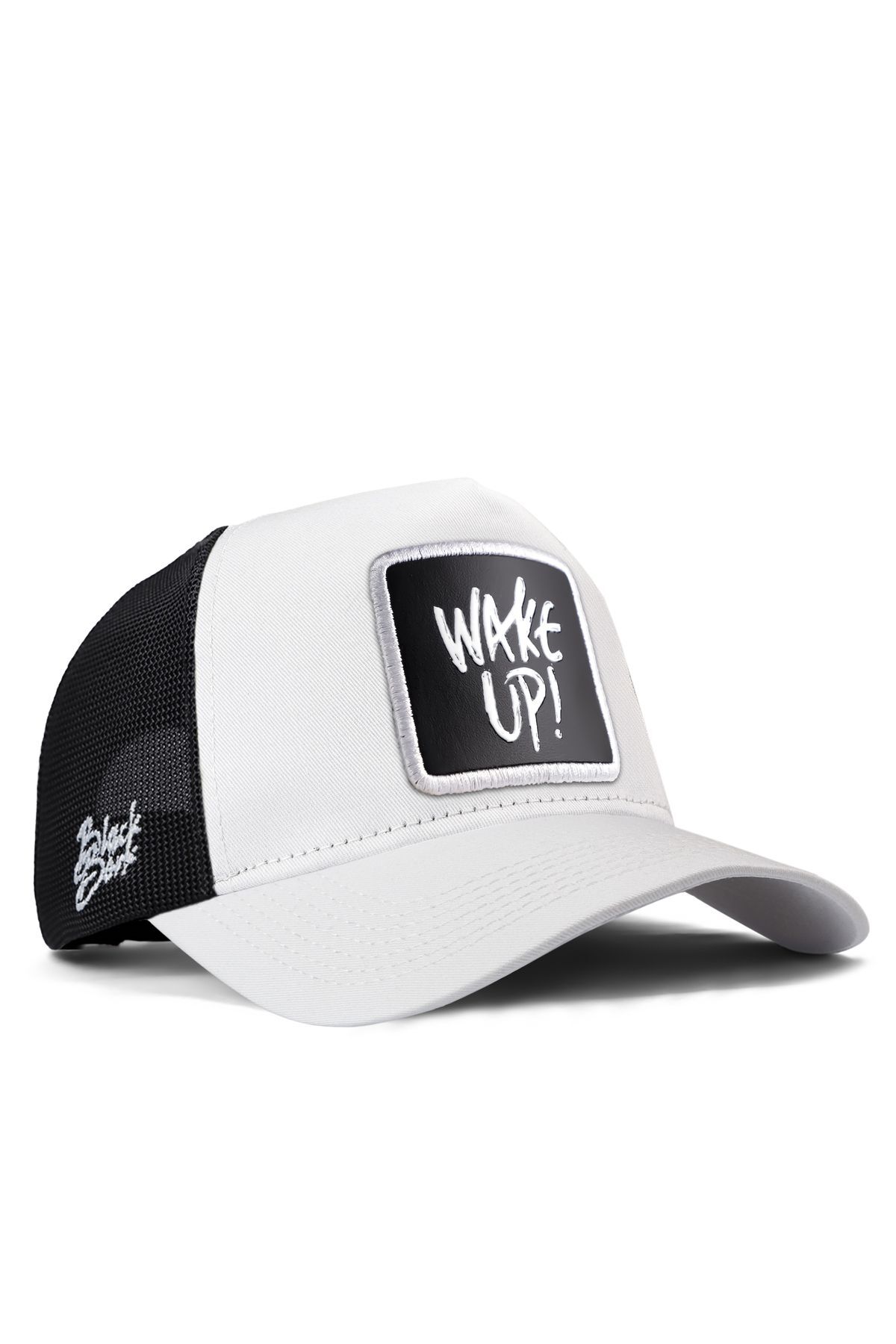 White-Black Trucker Hat with Wake Up Logo
