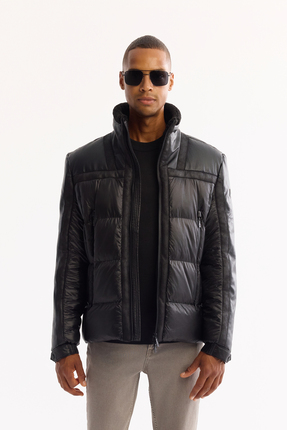 Avva Erkek Siyah Dik Yaka Rüzgar Geçirmez -5 Derece Dayanıklı Şişme Comfort F...