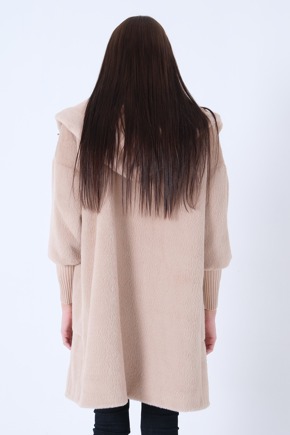 Feminist  Gold Düğmeli Kapüşonlu Yün Peluş Kaban Taş 44510388 - Görsel 8