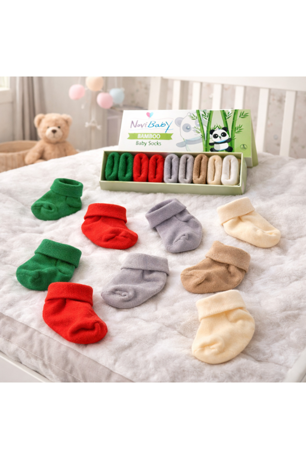 Novibaby 5'li Bambu Yenidoğan Bebek Çorap I Winter I Kız Erkek Bebek Çorabı fotoğrafı 3 (önizleme)