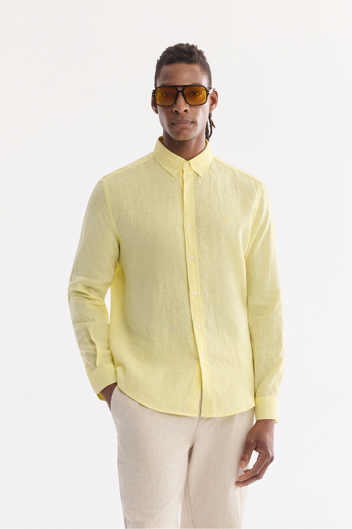 Avva  Erkek Bej Beli Lastikli Keten Karışımlı Relaxed Fit Şort B003731 - Görsel 8