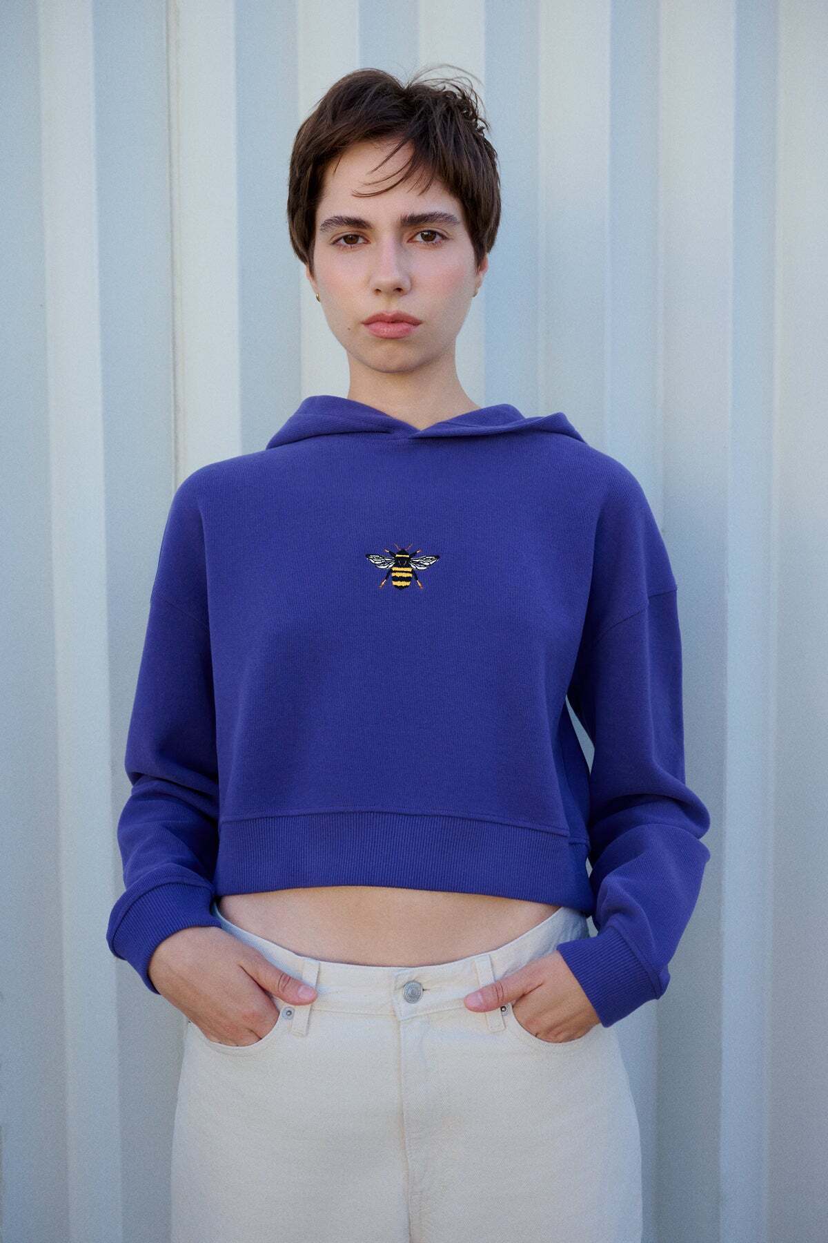 Bee SuperSoft Crop Hoodie - Purple