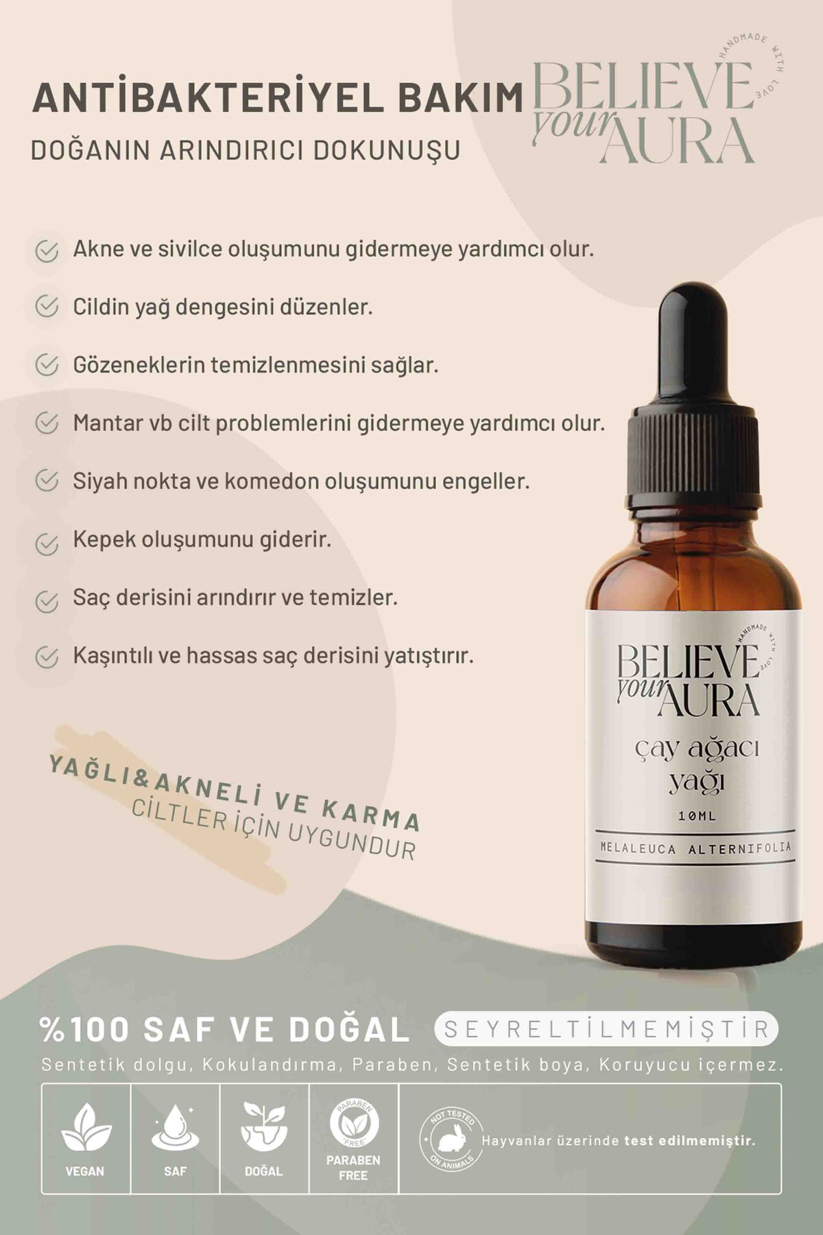 Çay Ağacı Yağı - %100 Saf Ve Organik Cilt Ve Saç Bakım Yağı - Tea Tree Oil - 10 ml — ATYCAY — تصویر 3 از 7