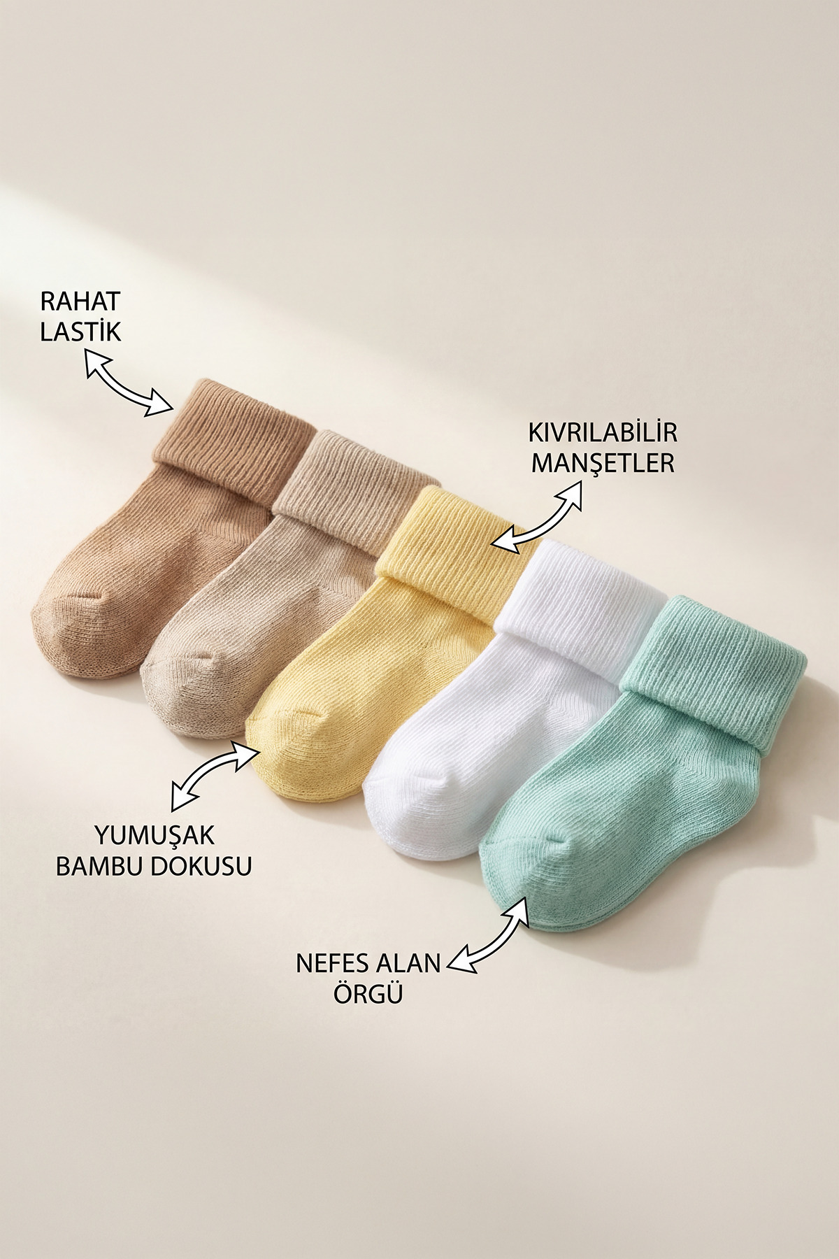 Katia & Bony 5'li Paket Yenidoğan Bambu Bebek Çorap Renkli fotoğrafı 4 (önizleme)