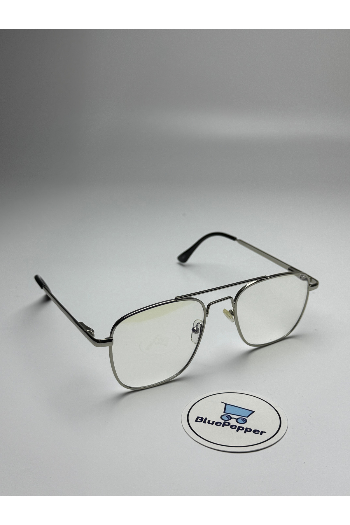 Reynmen Model Silver Color Blue Light Filter Pilot Glasses, Optically Compatible Lenses May Change