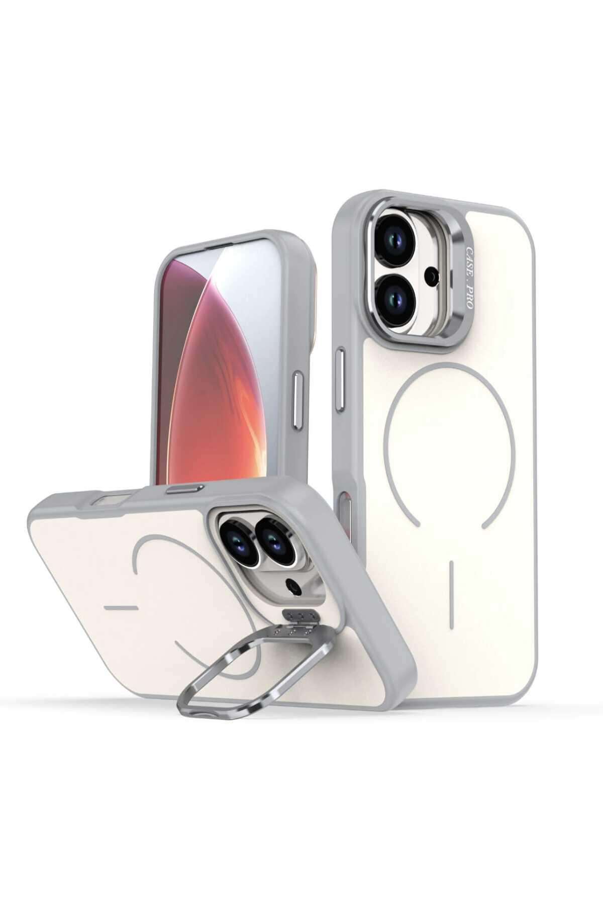 Iphone 16 MagSafe Featured Matte Pastel Color Metal Key Premium Cover with Metal Camera Stand