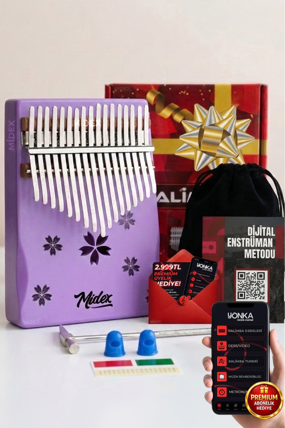 Midex KLX-870 Mor Renk Yüksek Kaliteli Ahşap Kalimba 17 Tuşlu Full