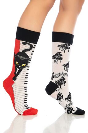 DAYCO Piyano Çalan Kedi Renkli Çorap Penye
