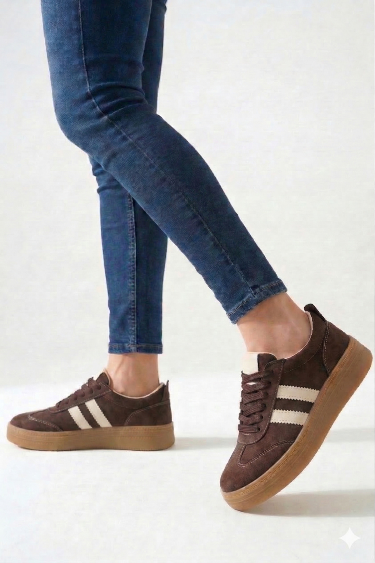 Bak Store Acı Kahve Süet Kadın Spor Ayakkabı Retro Sneaker Dikişli Taban görsel 2