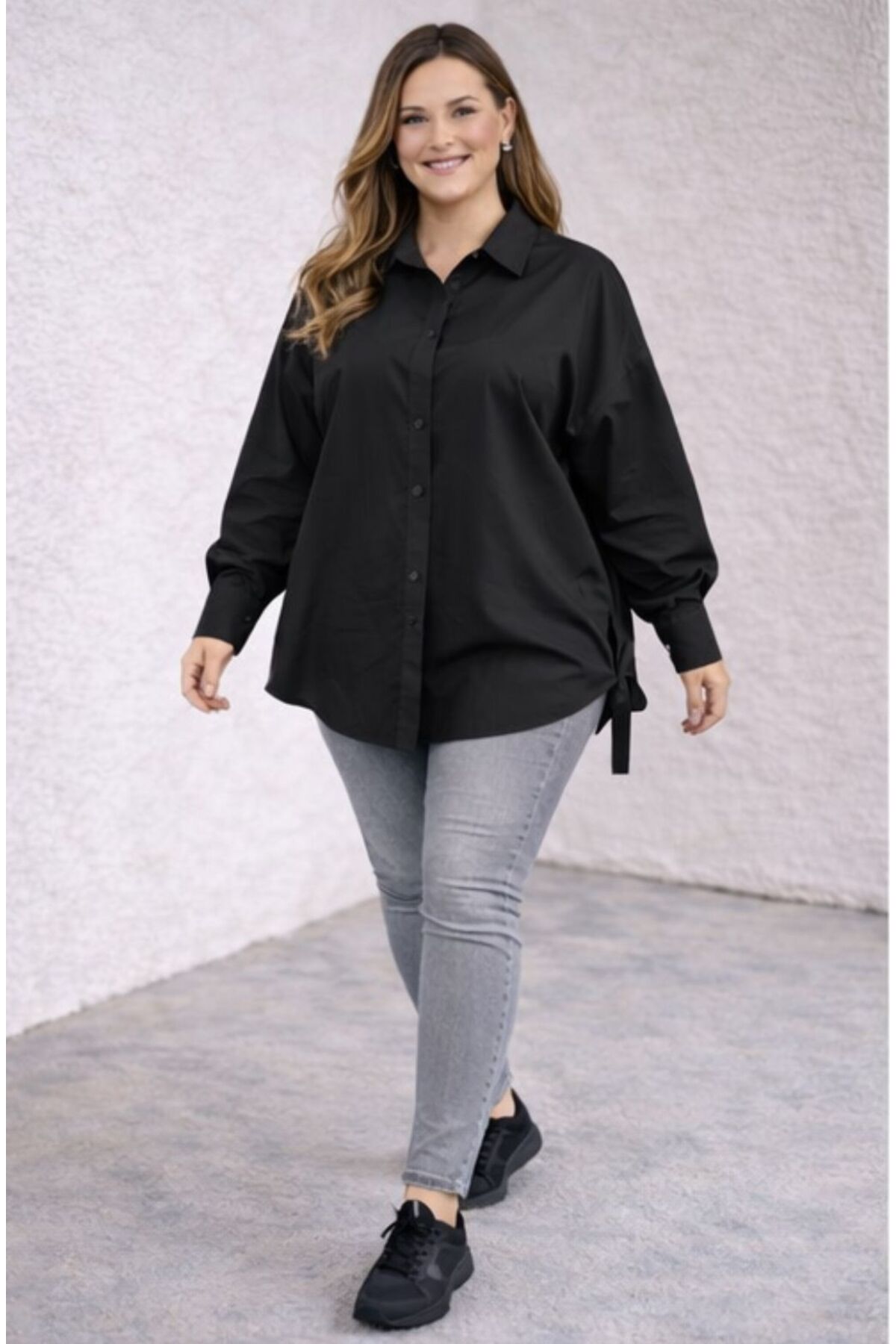 MAY MARA  BÜYÜK BEDEN KADIN PAMUK YIRTMAÇ DETAYLI GÖMLEK - Görsel 6