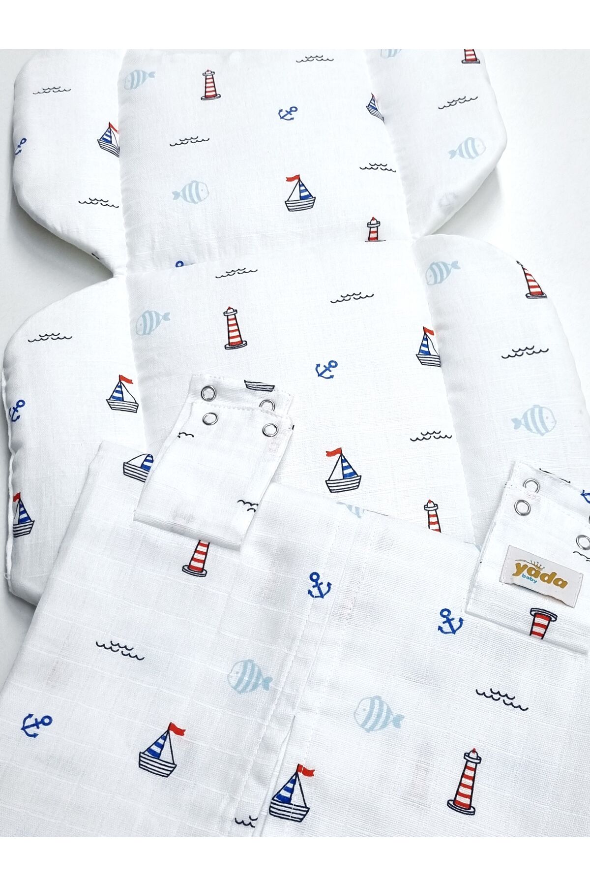 Yada Baby %100 Organik Pamuklu Kumaştan Müslin Tek Kat Minderli Puset Örtüsü Seti fotoğrafı 6 (önizleme)