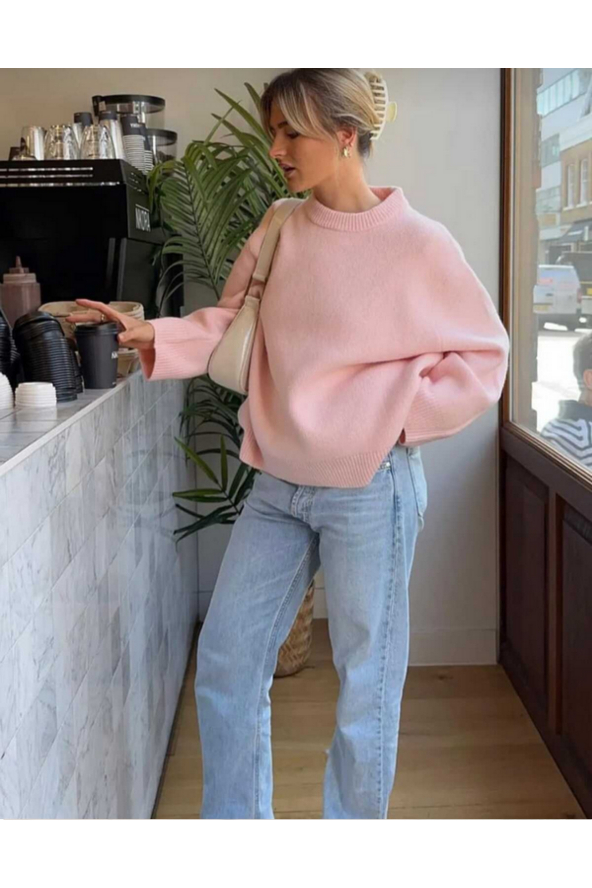 MODASPARK  Pembe Bisiklet Yaka Oversize Triko Kadın Kazak - Görsel 5