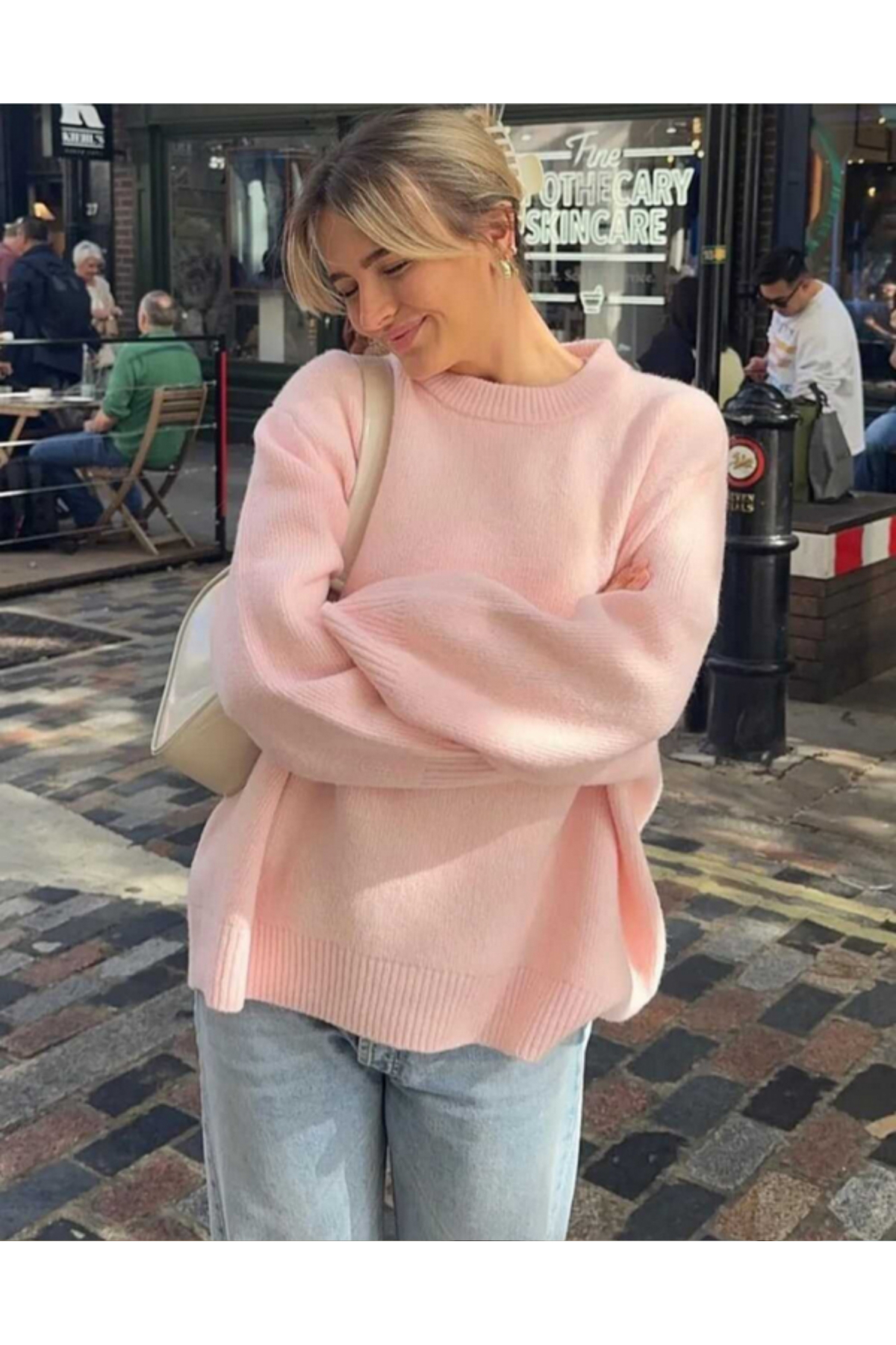 MODASPARK  Pembe Bisiklet Yaka Oversize Triko Kadın Kazak - Görsel 4