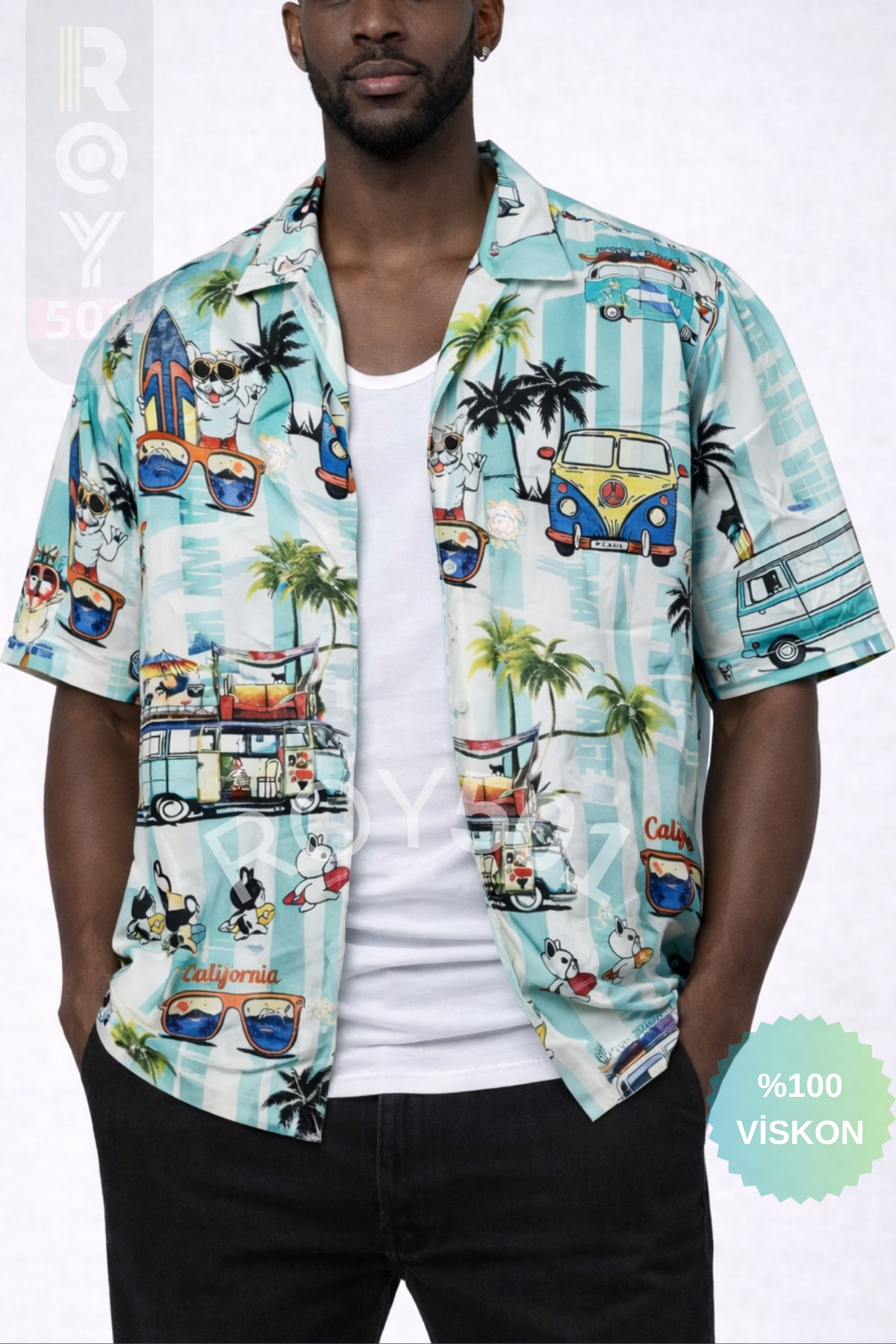 Men's Short Sleeve Shirt Green Pug Patterned Short Sleeve Shirt Summer Shirt Men's Oversize Shirt