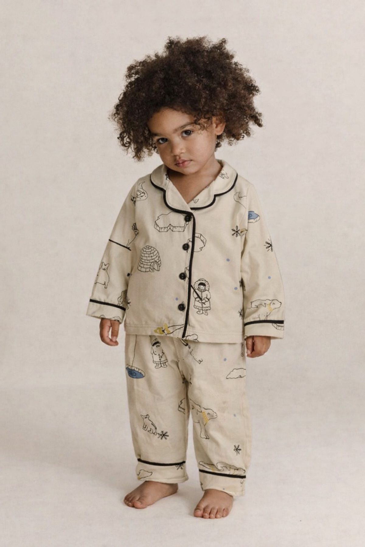 ALAMODECOR %100 Pamuk Bej Kuzey Kutup Baskılı Erkek Çocuk Pijama Takımı fotoğrafı 3 (önizleme)