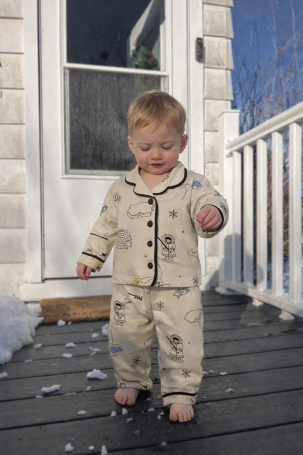 ALAMODECOR %100 Pamuk Bej Kuzey Kutup Baskılı Erkek Çocuk Pijama Takımı fotoğrafı 2 (önizleme)